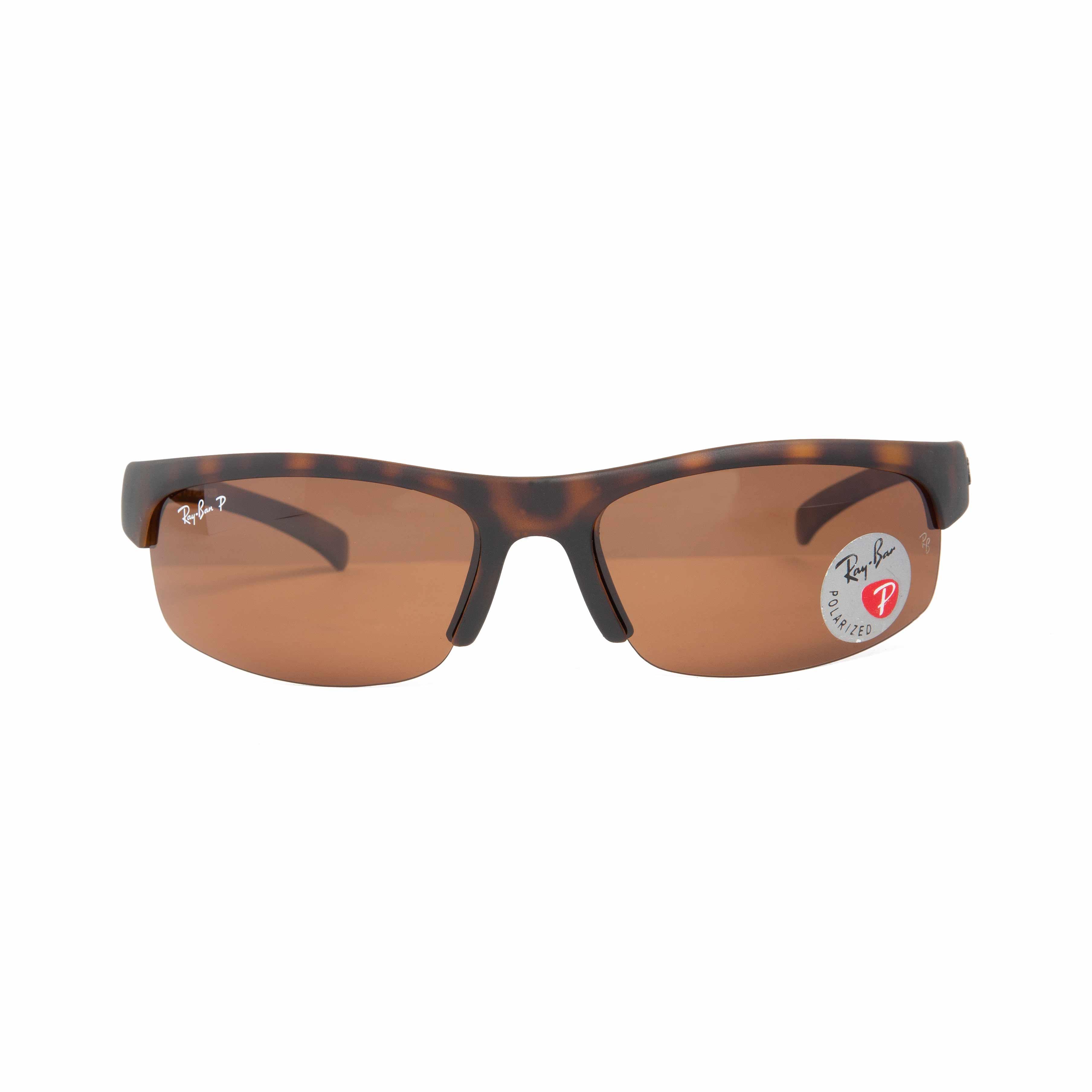 Ray-Ban polarized semi-rimless sport sunglasses with tortoise shell frame and brown lenses