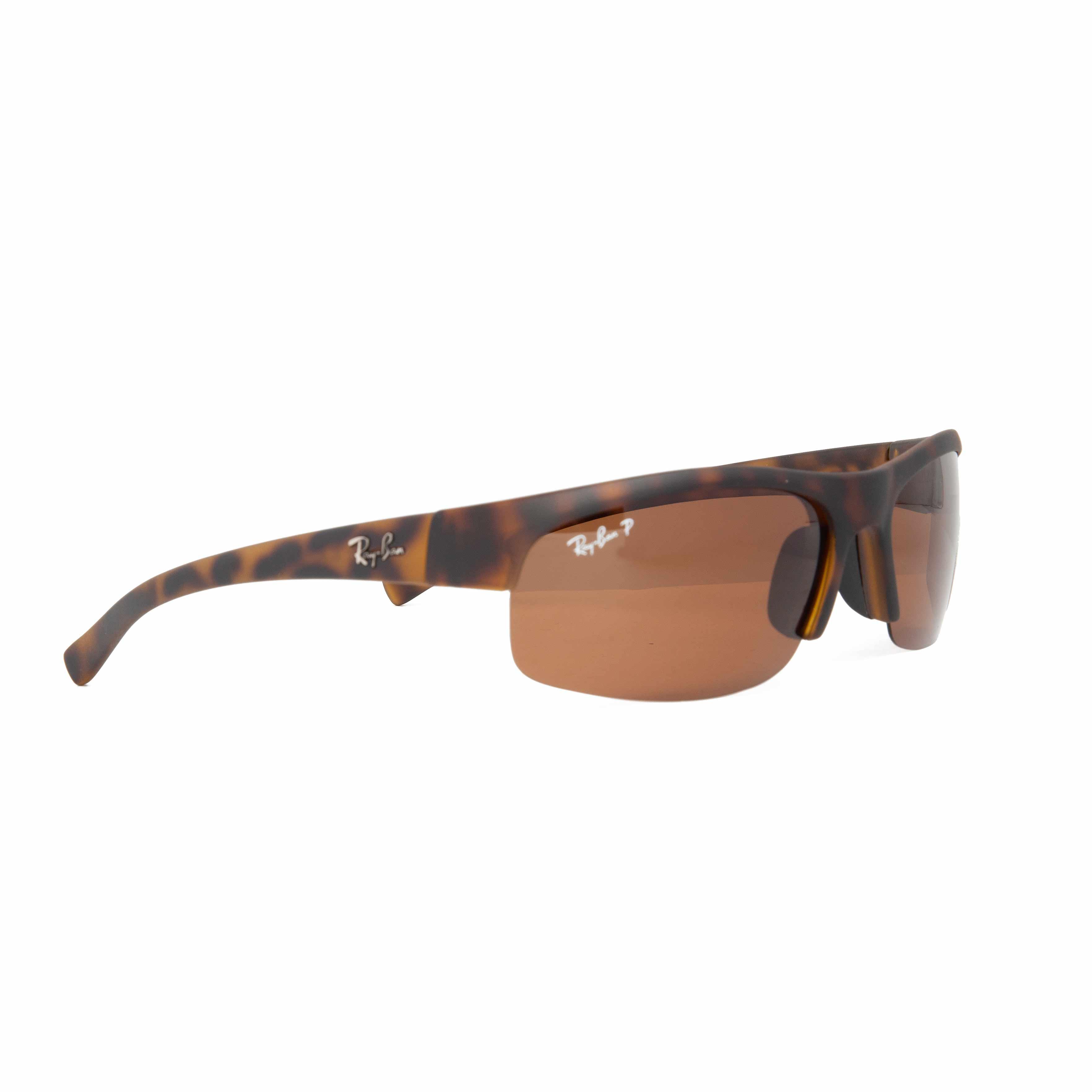 Ray-Ban polarized semi-rimless sport sunglasses with tortoise shell frame and brown lenses