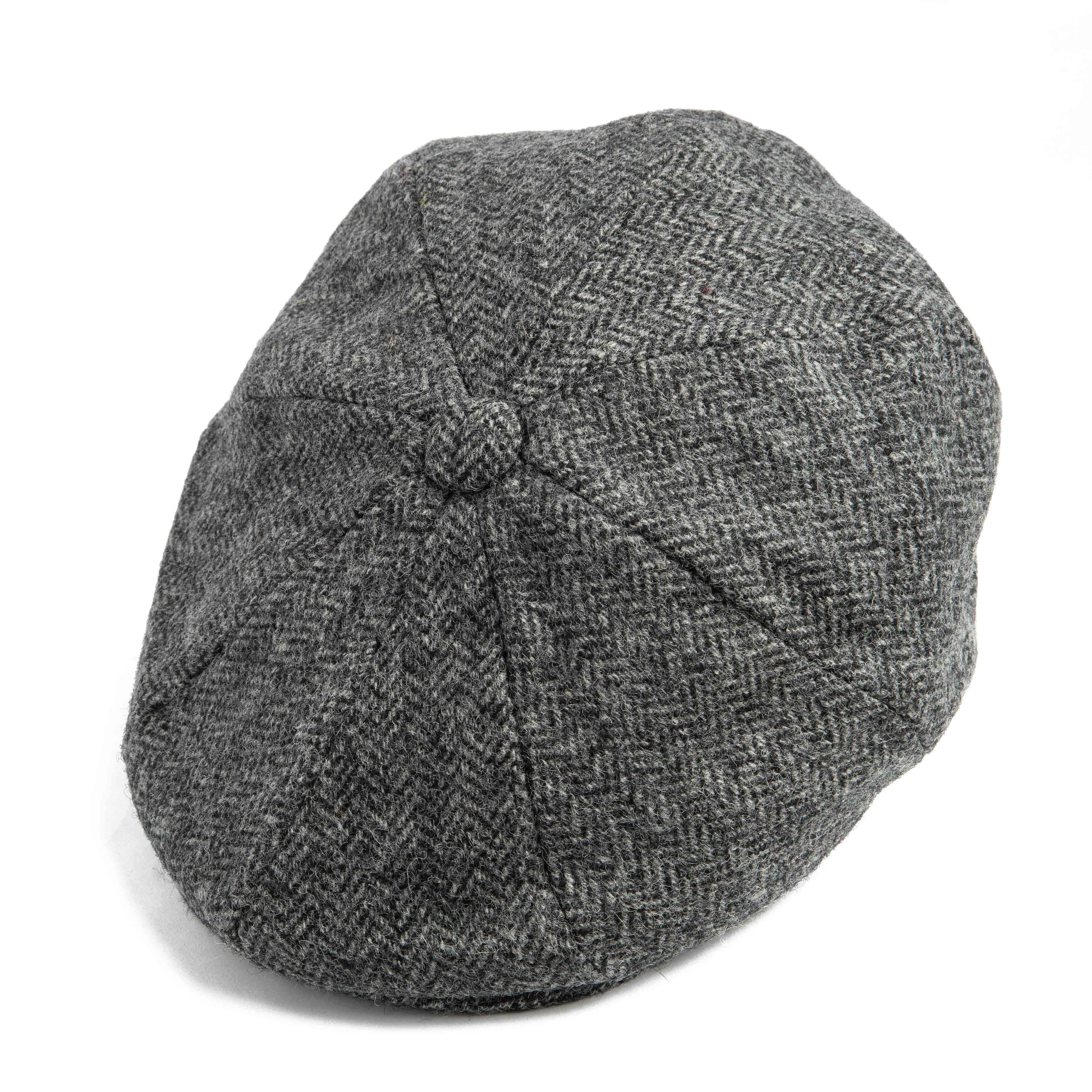 Grey Harris Tweed Shelby Cap with herringbone pattern for men and women