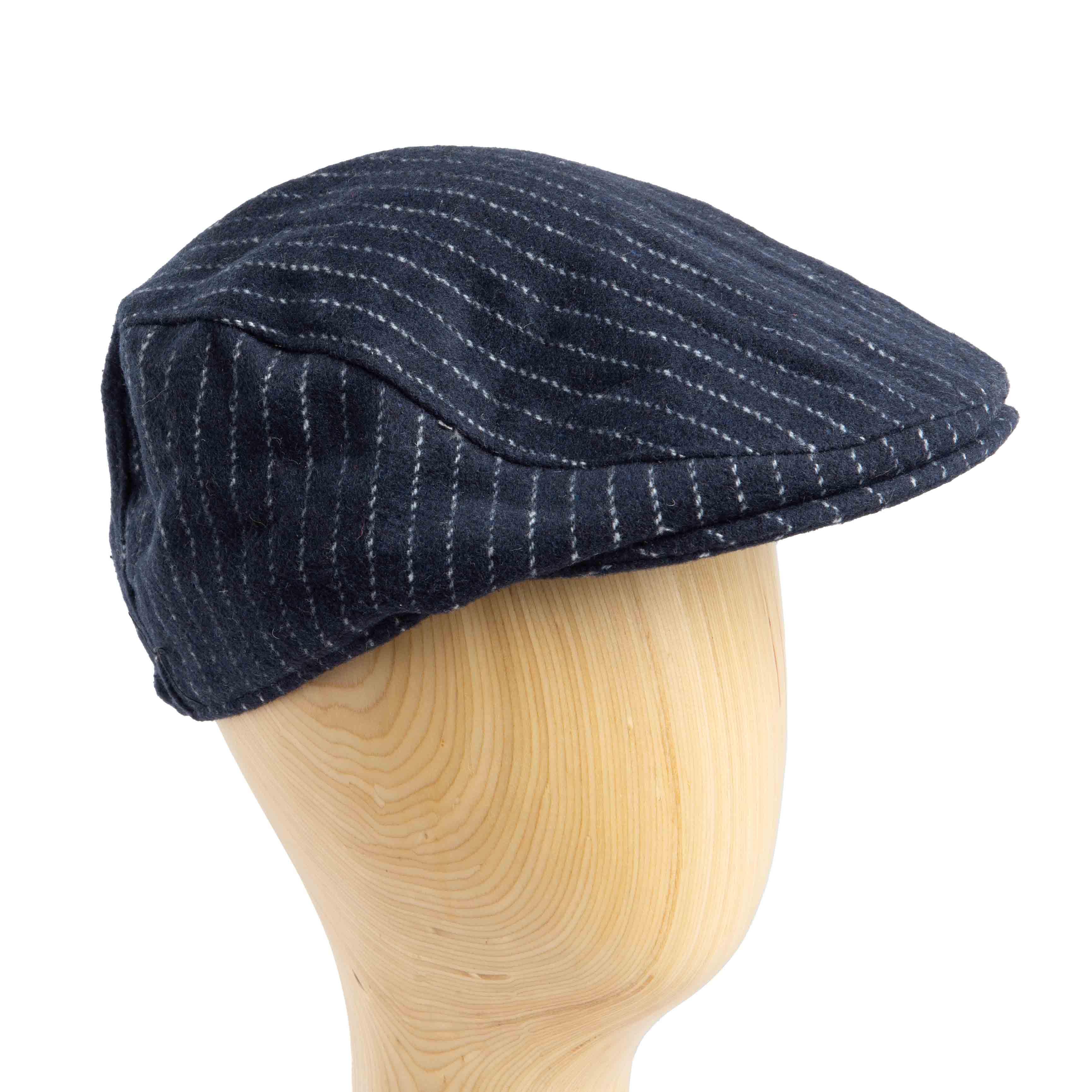 Pinstripe Wool Blend Flat Cap, dark color with white stripes, classic ivy cap style for men and women