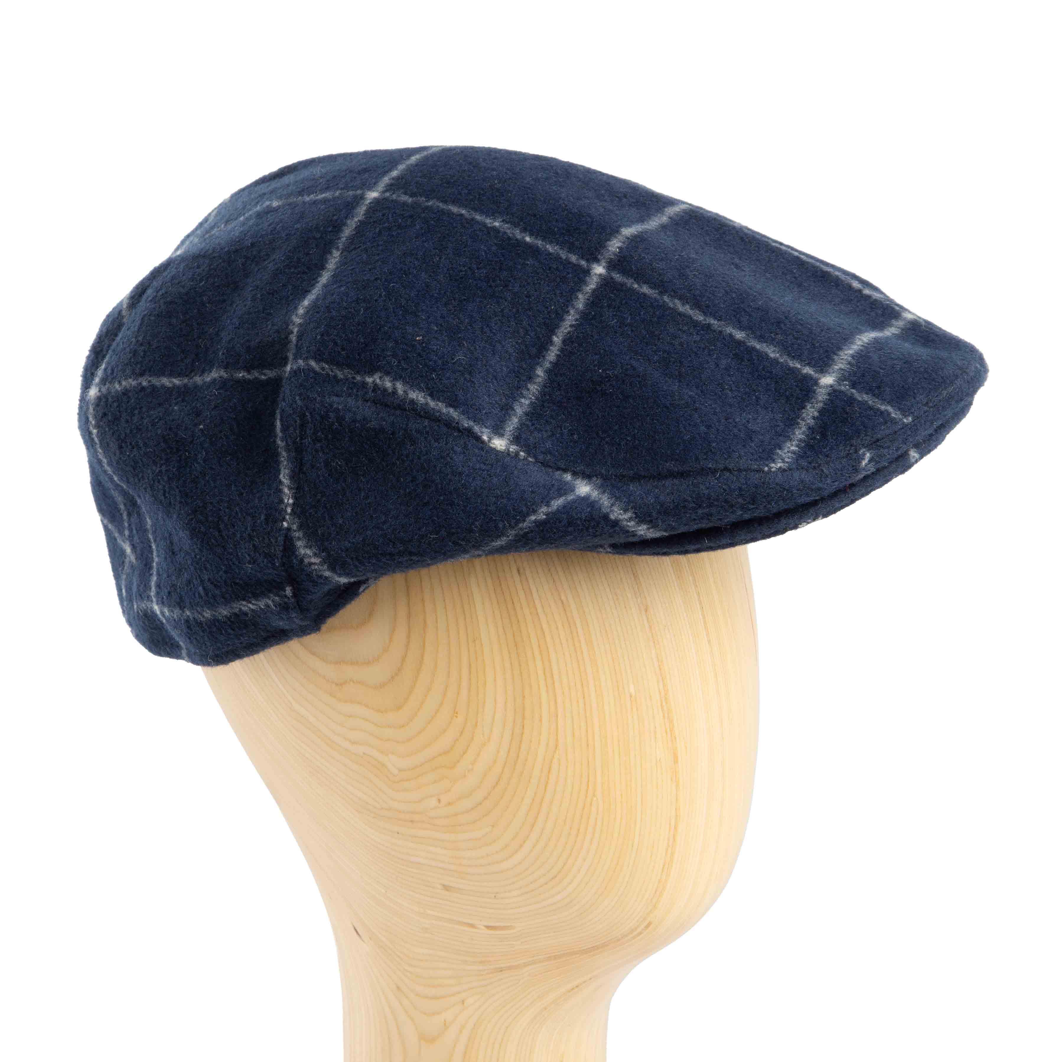 "Blue Plaid Wool Blend Flat Cap, windowpane pattern, classic ivy cap for men and women"