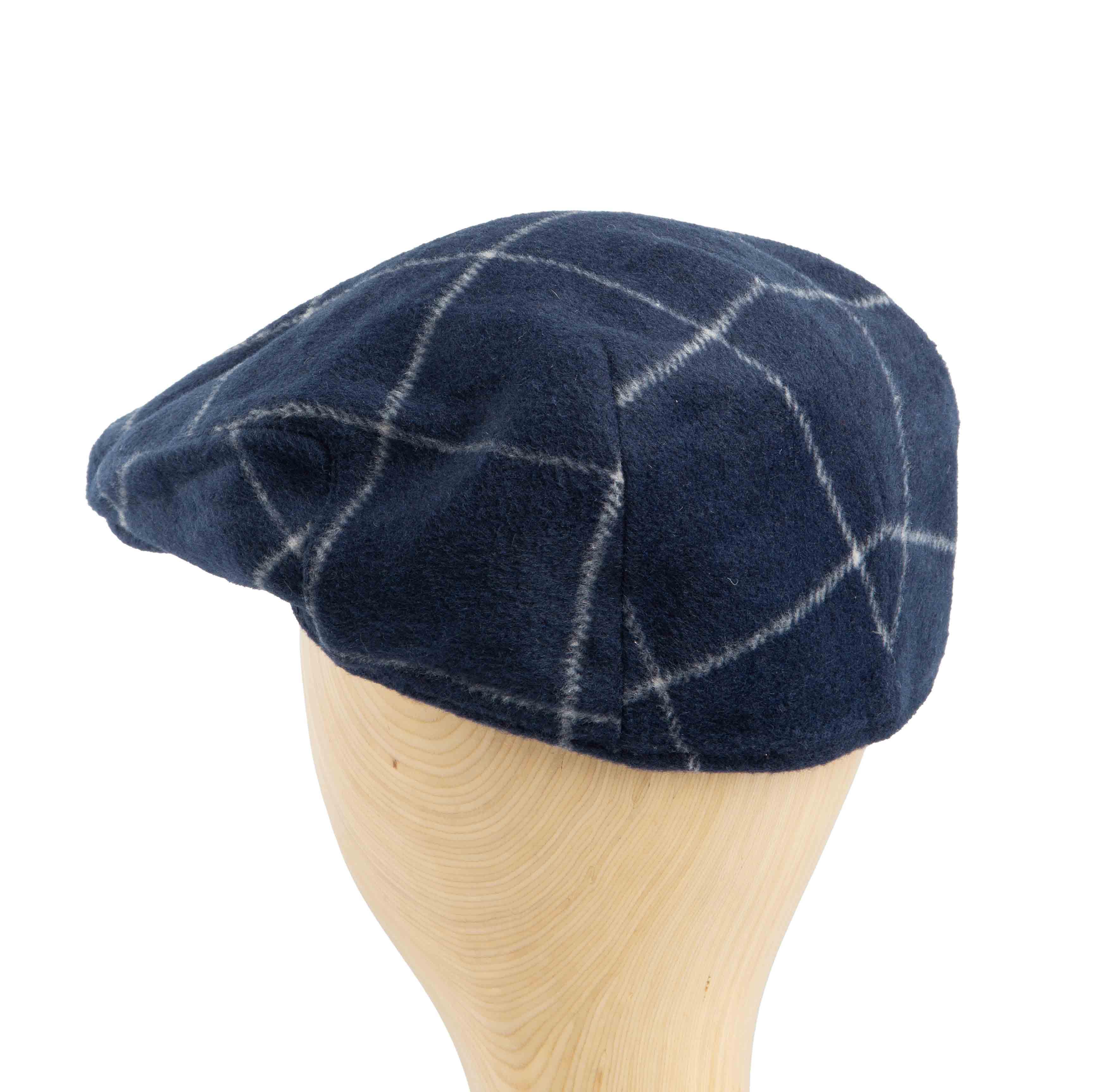 Blue Plaid Wool Blend Flat Cap, windowpane pattern, classic ivy cap for men and women