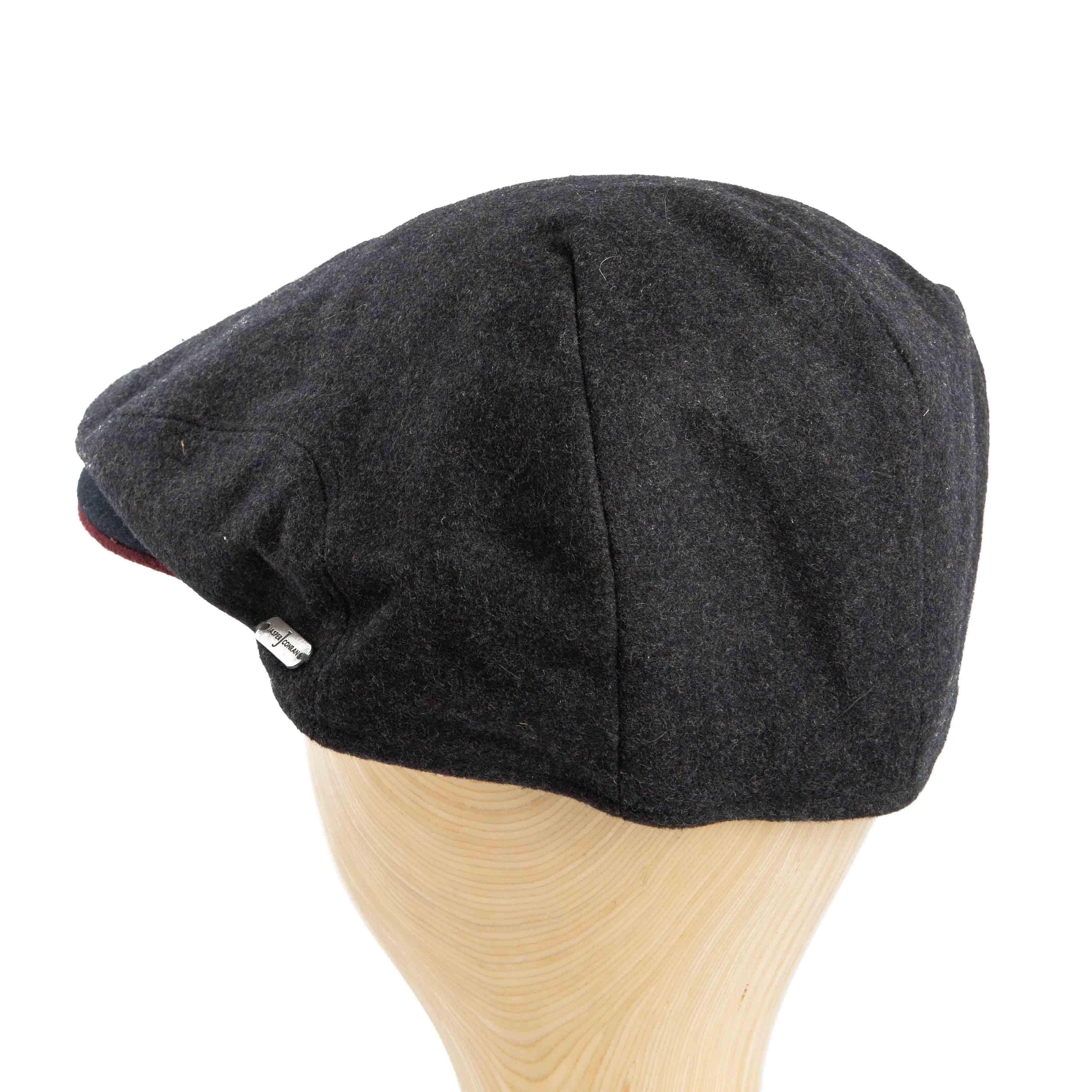 Charcoal Grey Wool Blend Flat Cap with red accent, classic ivy cap style for men and women