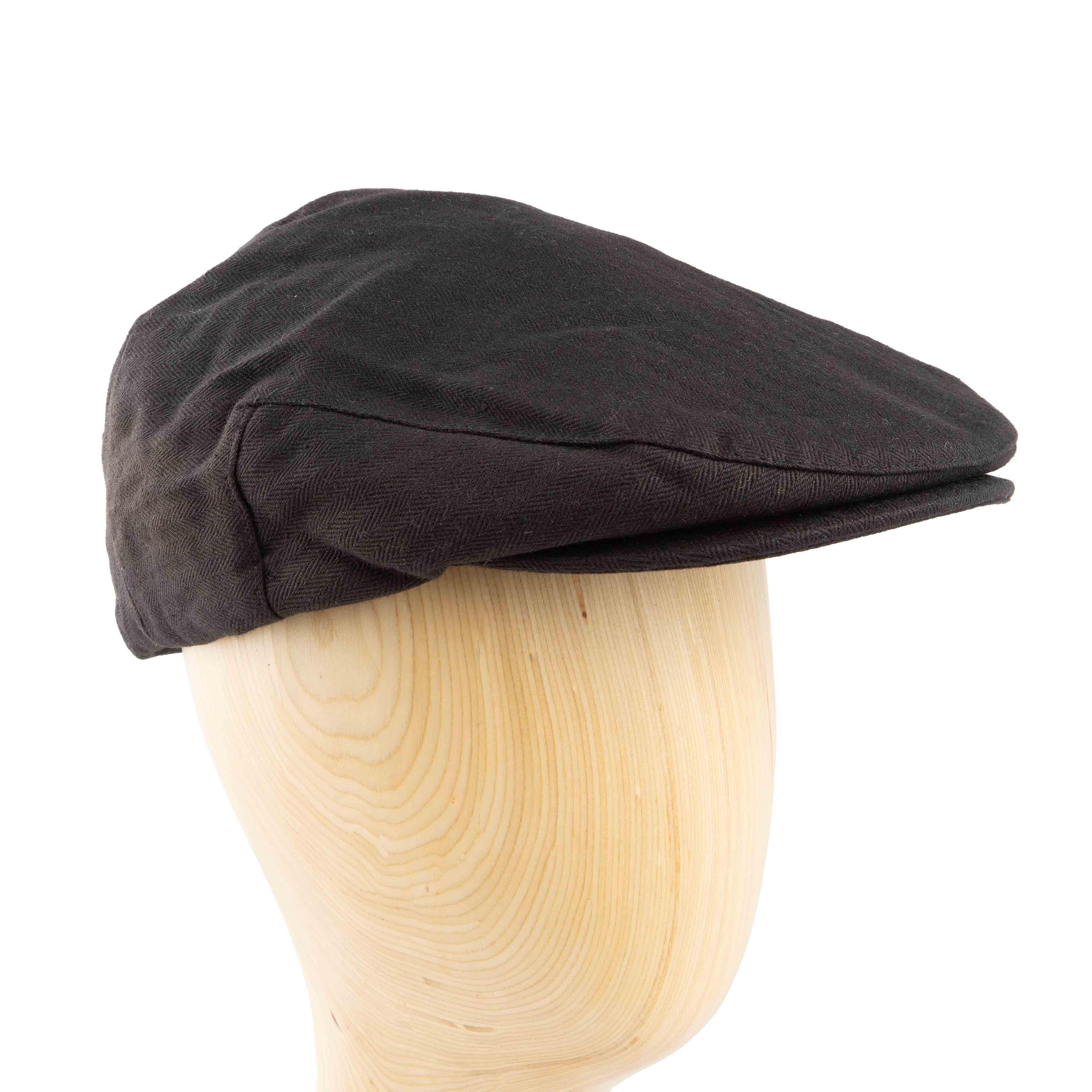 Black Herringbone Flat Cap, classic ivy cap style for men and women, textured