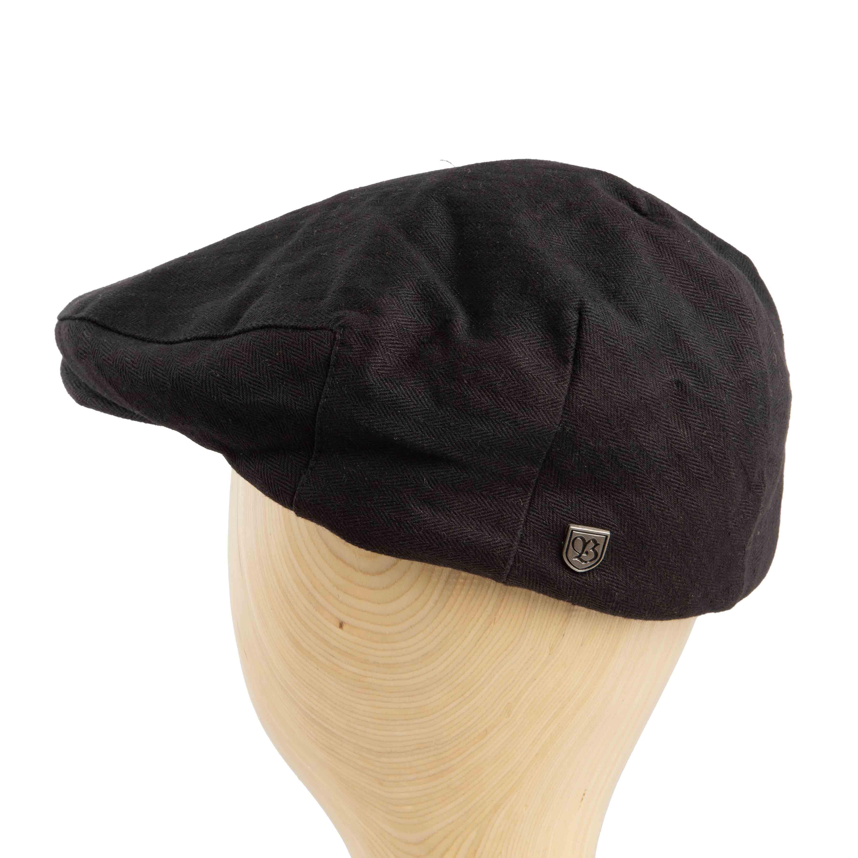 Black Herringbone Flat Cap, classic ivy cap style for men and women, textured