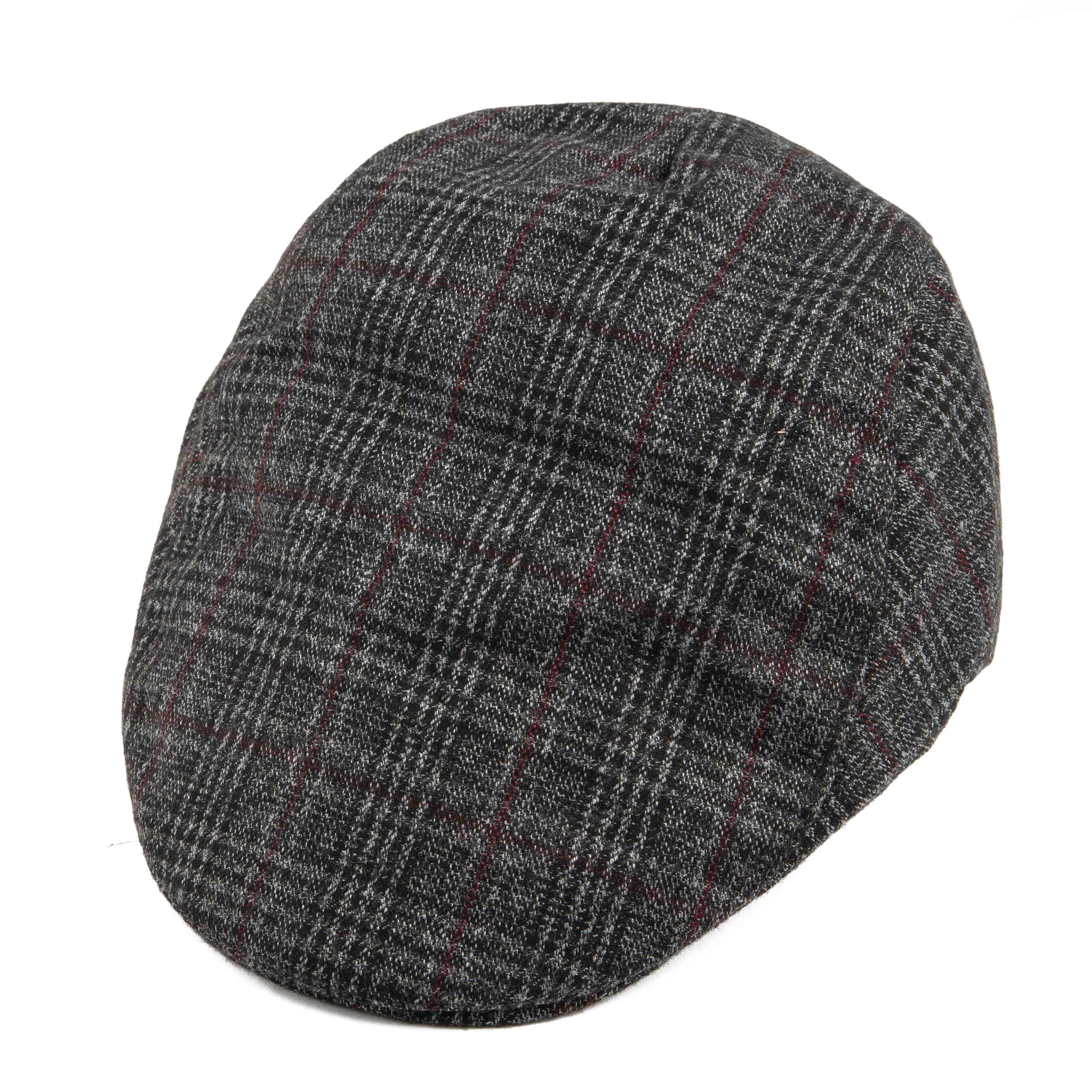 Men's Grey Plaid Wool Blend Flat Cap - Classic Style Hat