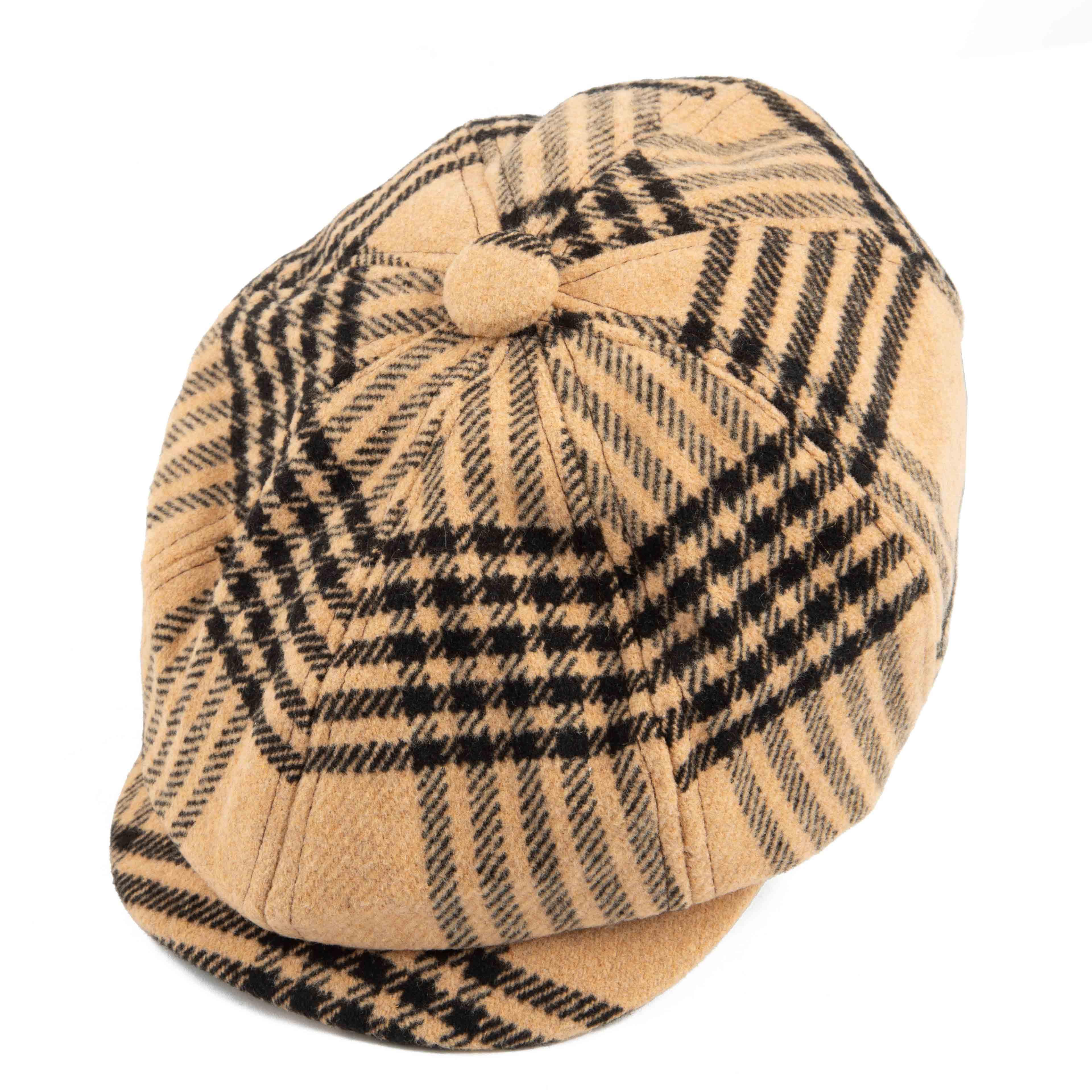 Men's Tan Plaid Newsboy Cap - Vintage Style Hat
