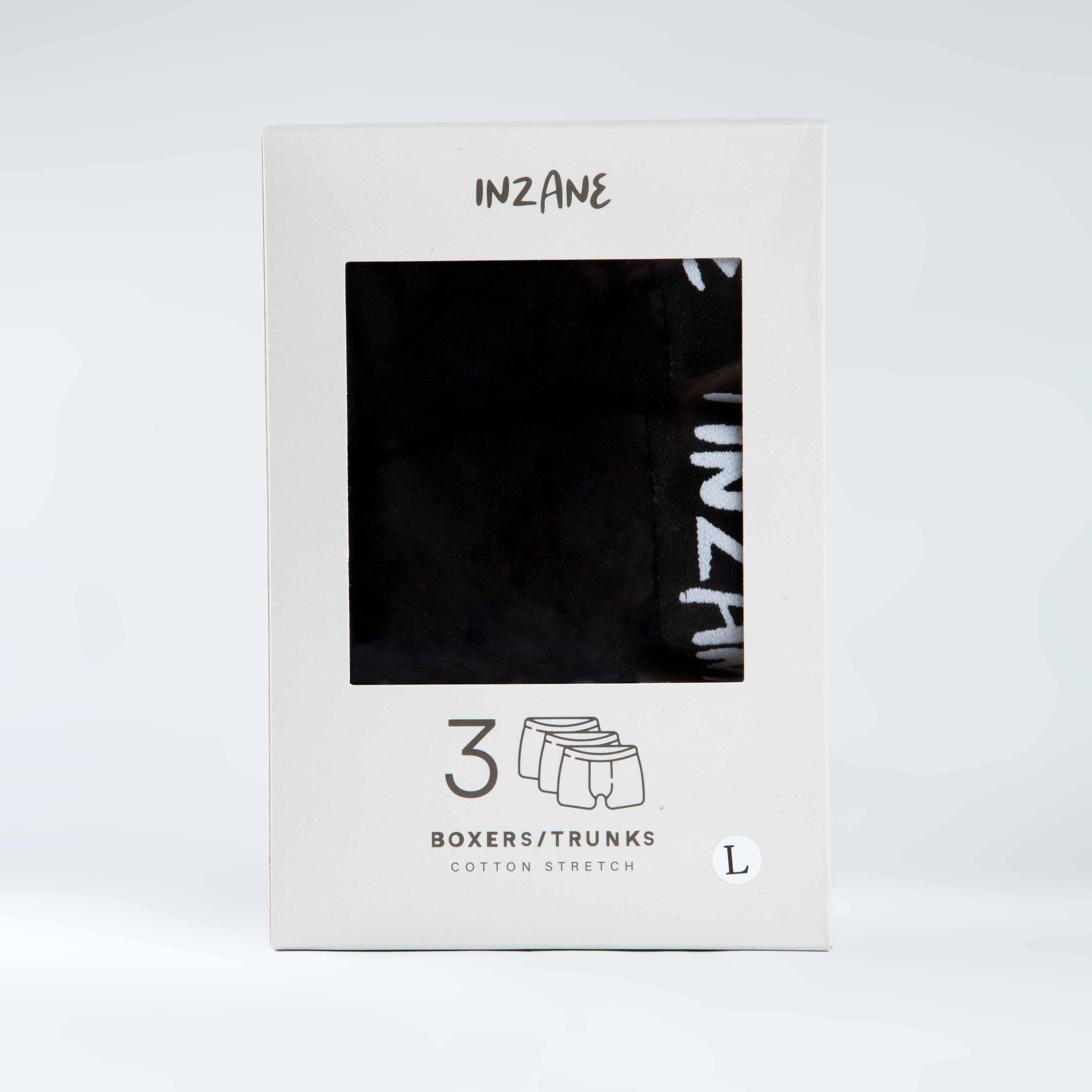 INZANE men's 3-pack black cotton stretch boxer shorts, comfortable underwear for daily wear