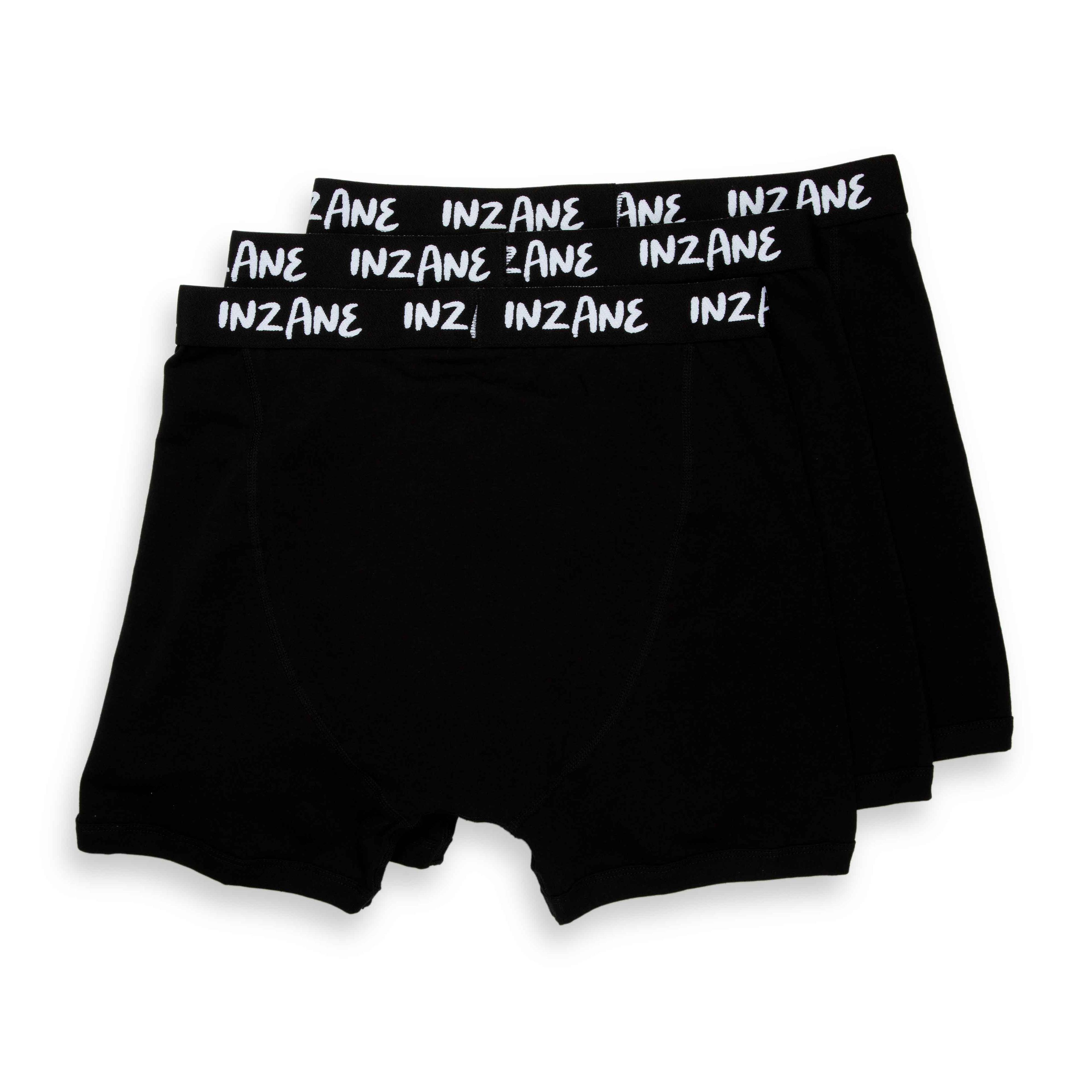 INZANE men's 3-pack black cotton stretch boxer shorts, comfortable underwear for daily wear.