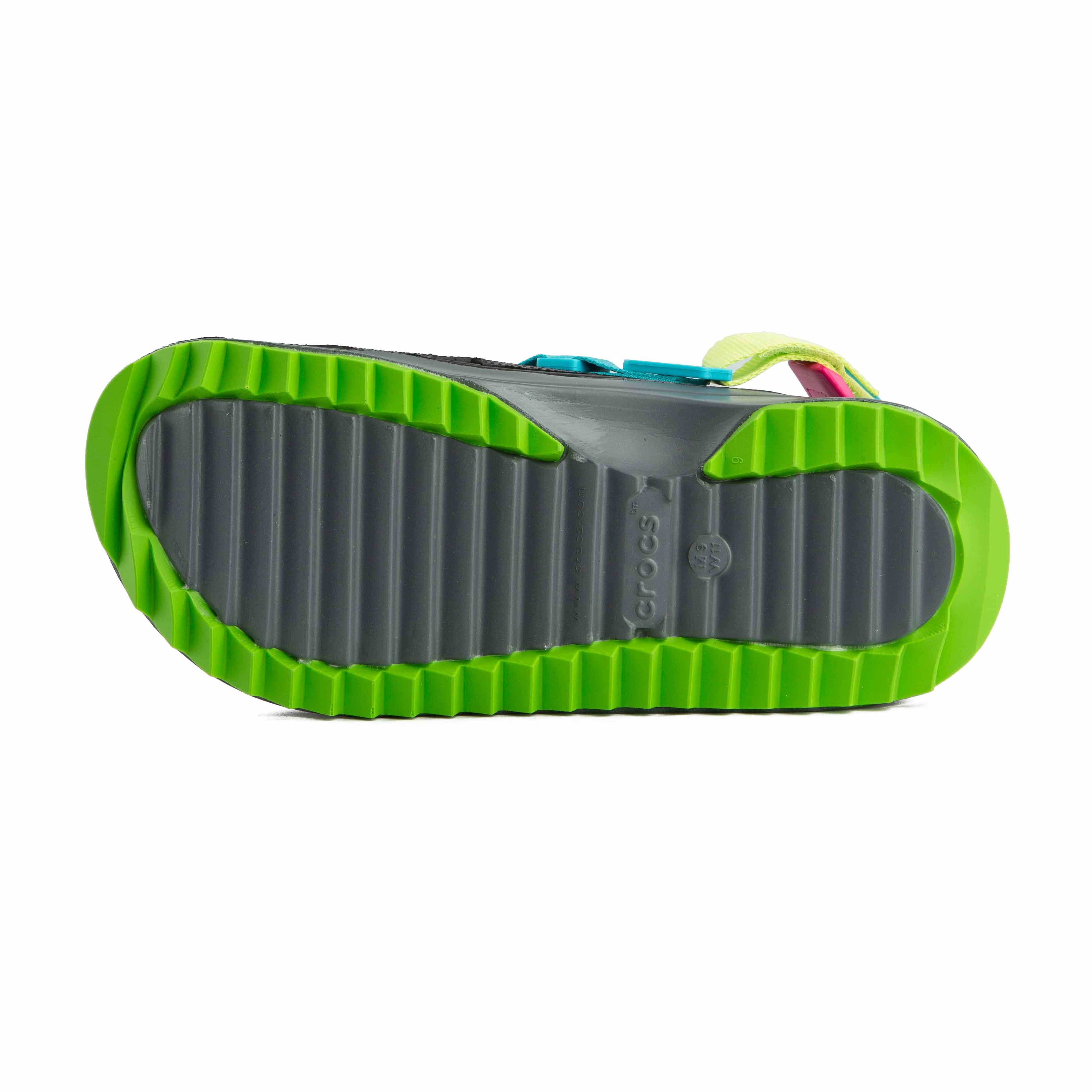 These are a pair of Crocs Echo Clogs, characterized by their bold, sculpted design and multi-colored accents