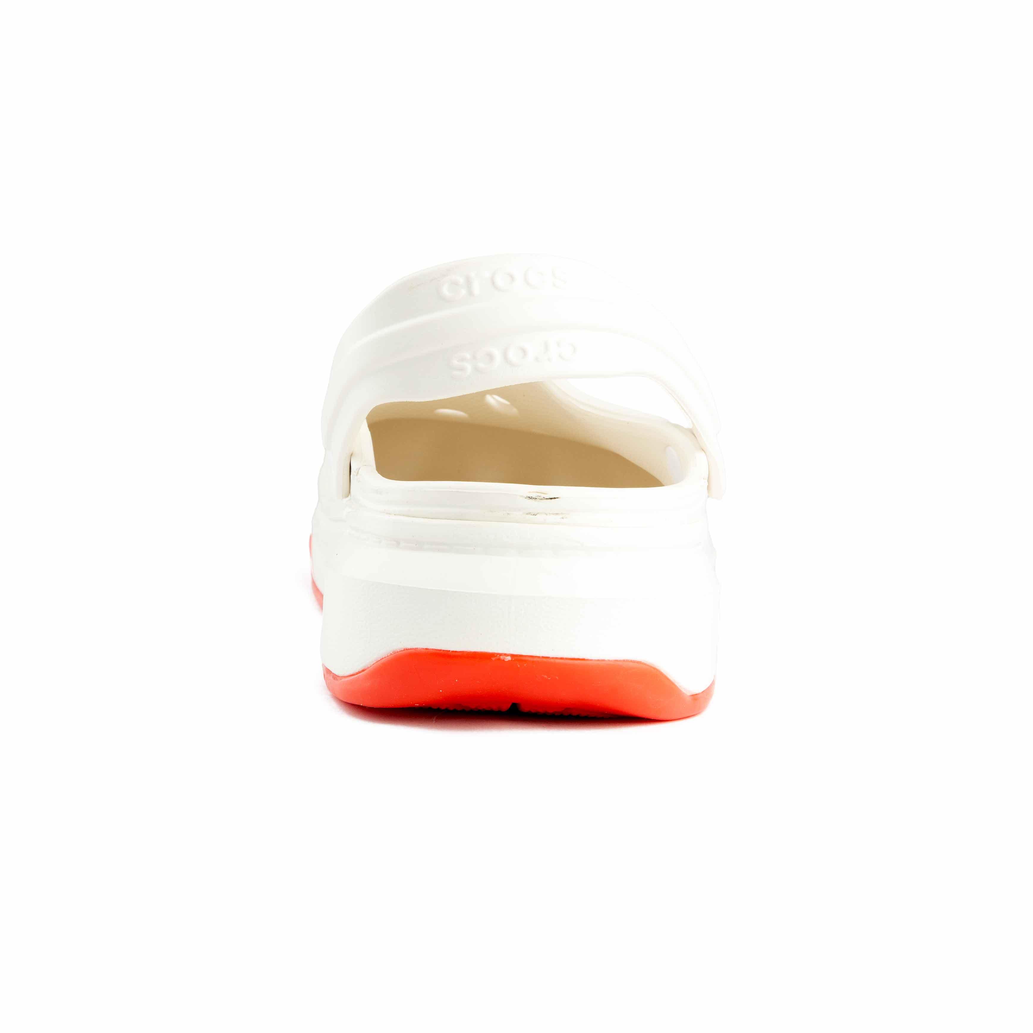 These are bright and comfortable cream-colored platform clogs, designed with a playful twist. 