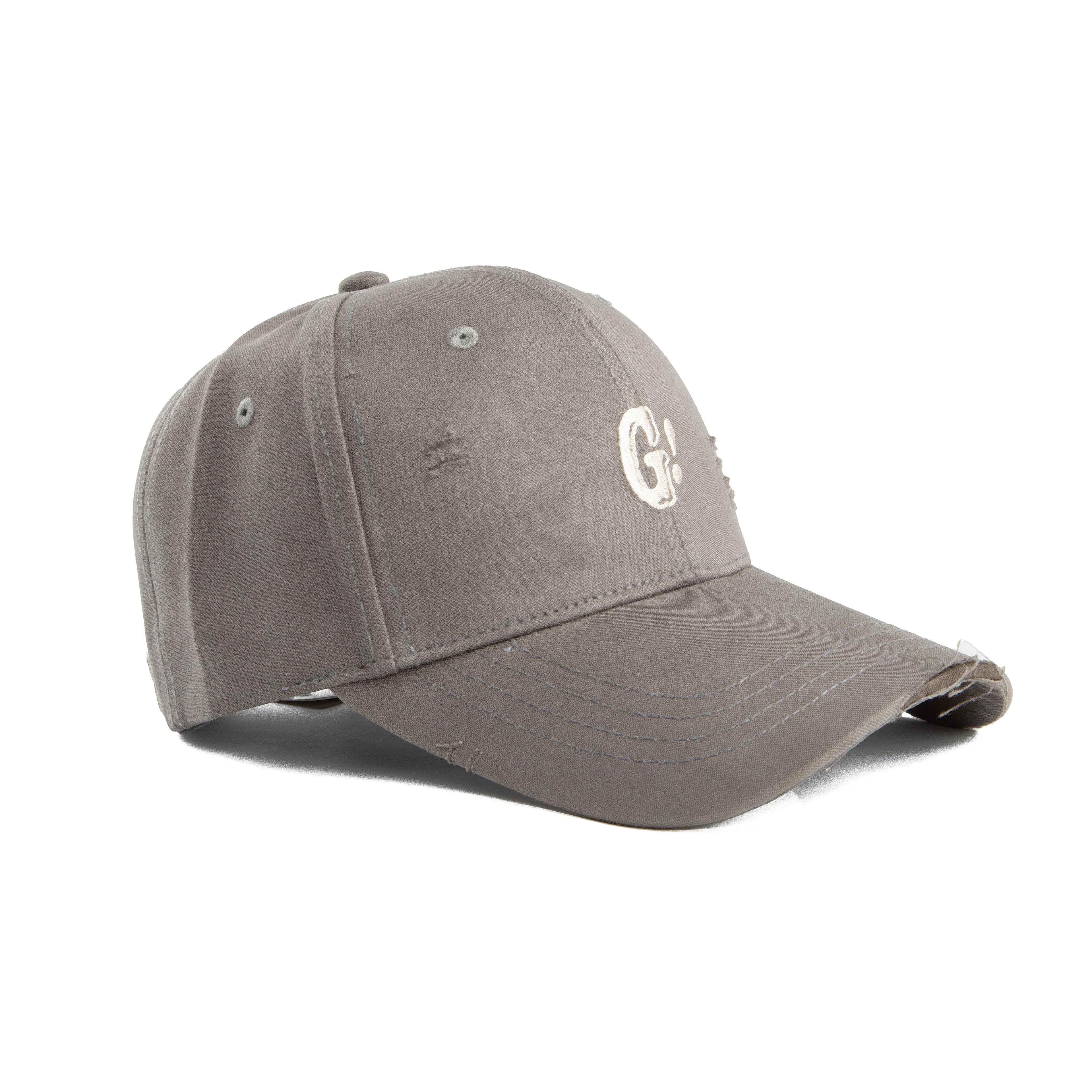 Distressed baseball caps are popular with all genders.