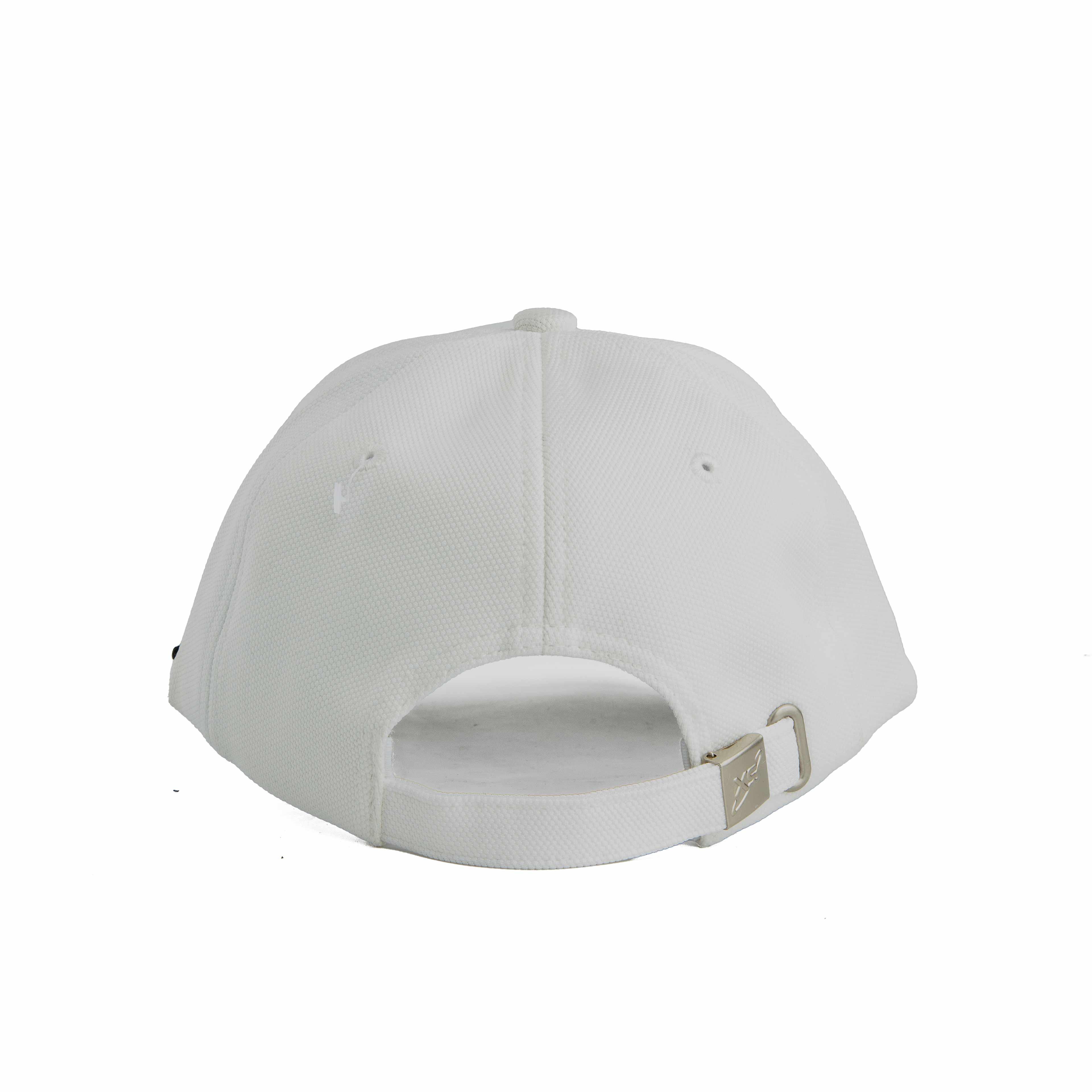 This is a clean, modern sports cap primarily in white.