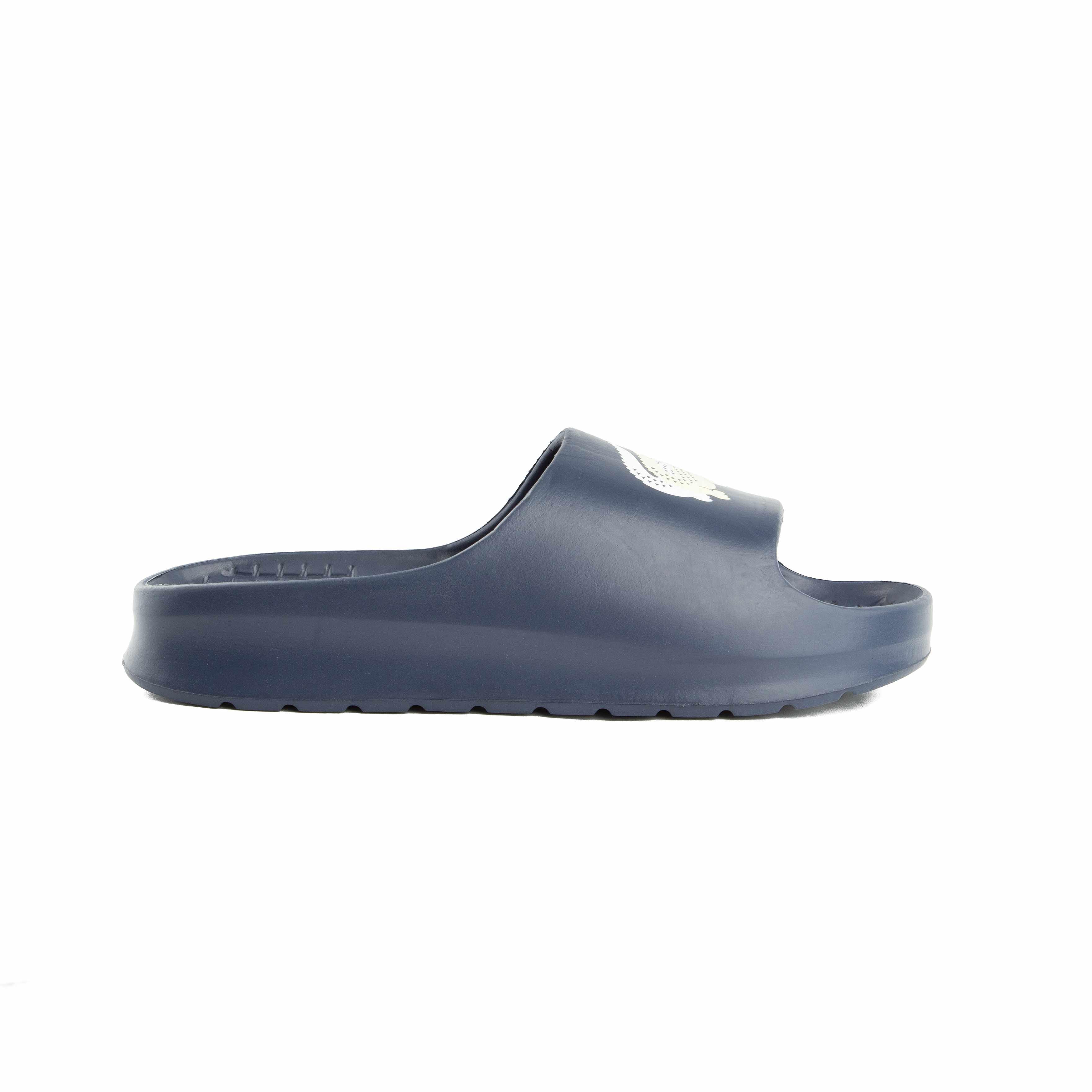 This is a pair of classic slide sandals from Lacoste.