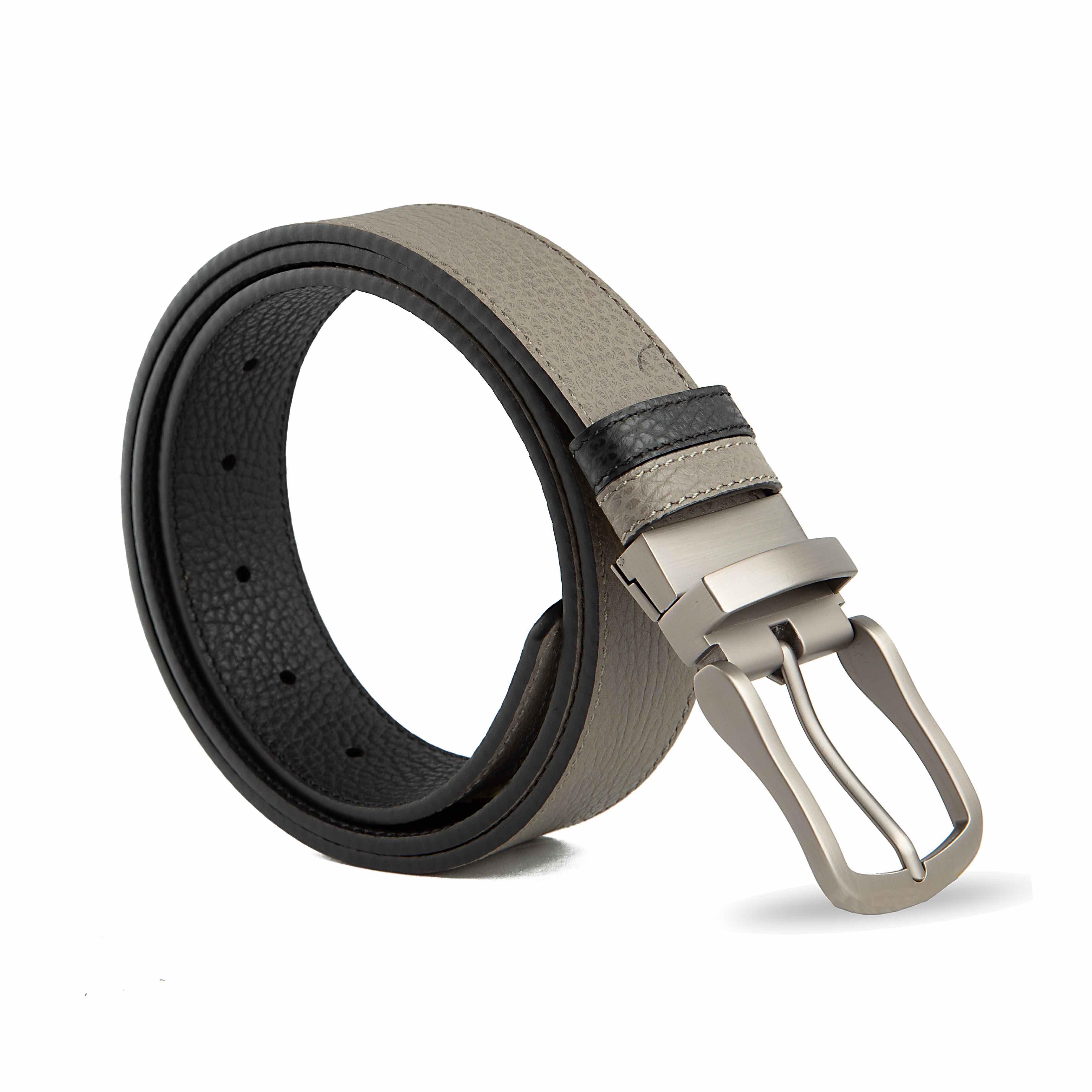 Agu & Son Ltd Men's Reversible Leather Belt - Grey & Black with Swivel Buckle - Versatile Agu & Son Ltd Belt"