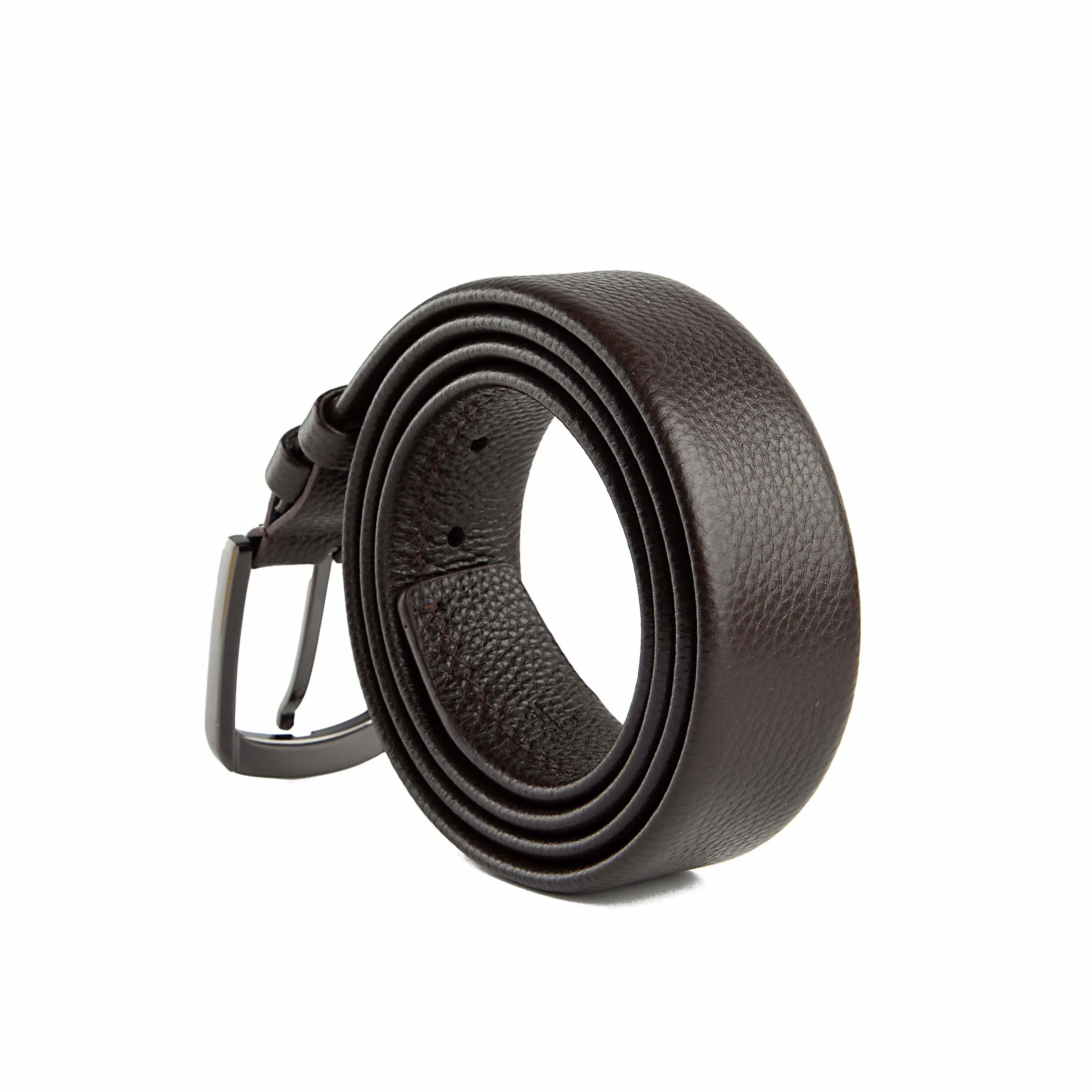 Agu & Son Ltd Men's Classic Brown Leather Belt with Polished Silver Buckle - Everyday Dress Belt