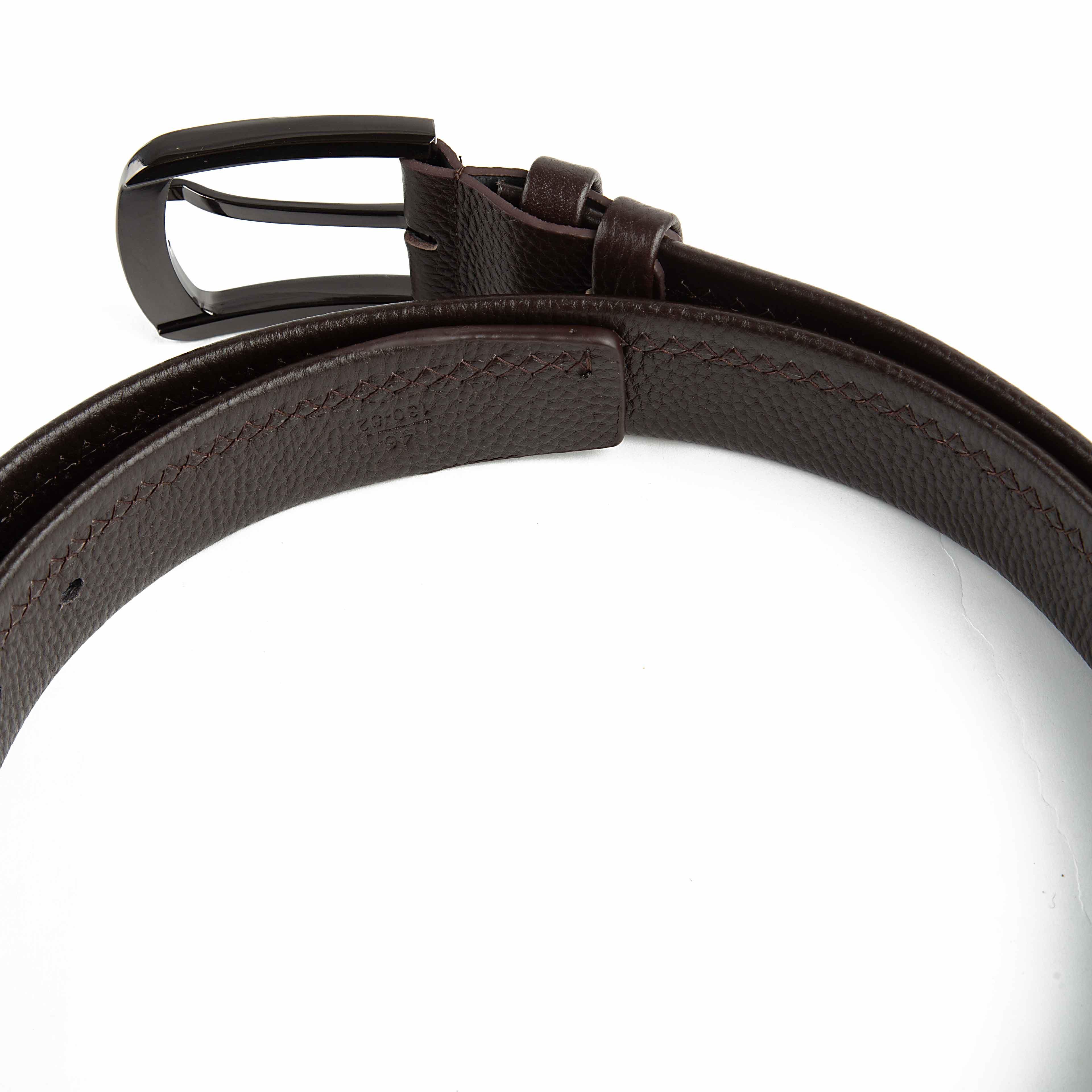 Agu & Son Ltd Men's Classic Brown Leather Belt with Polished Silver Buckle - Everyday Dress Belt
