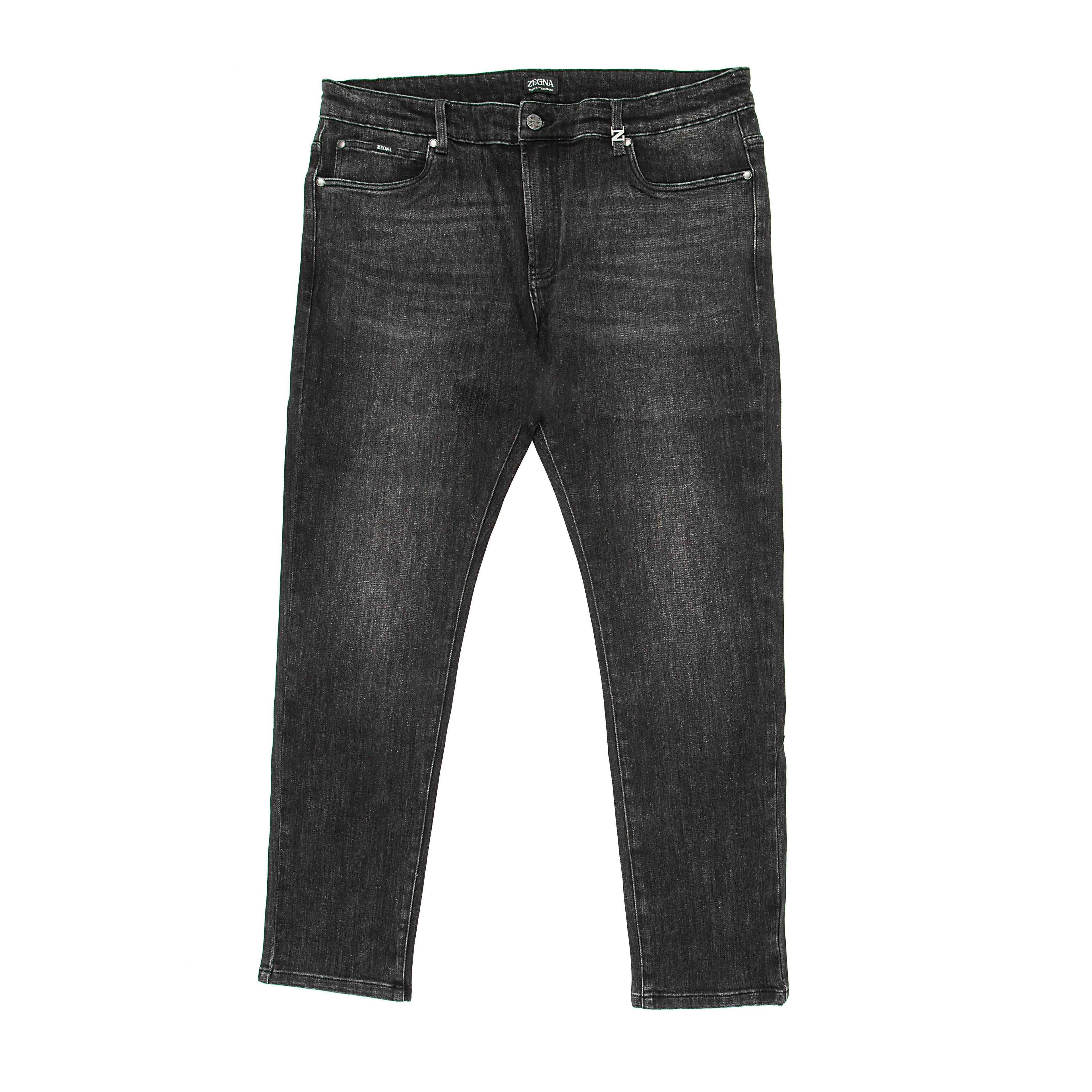 Men's Distressed Denim Jeans-Charcoal Grey