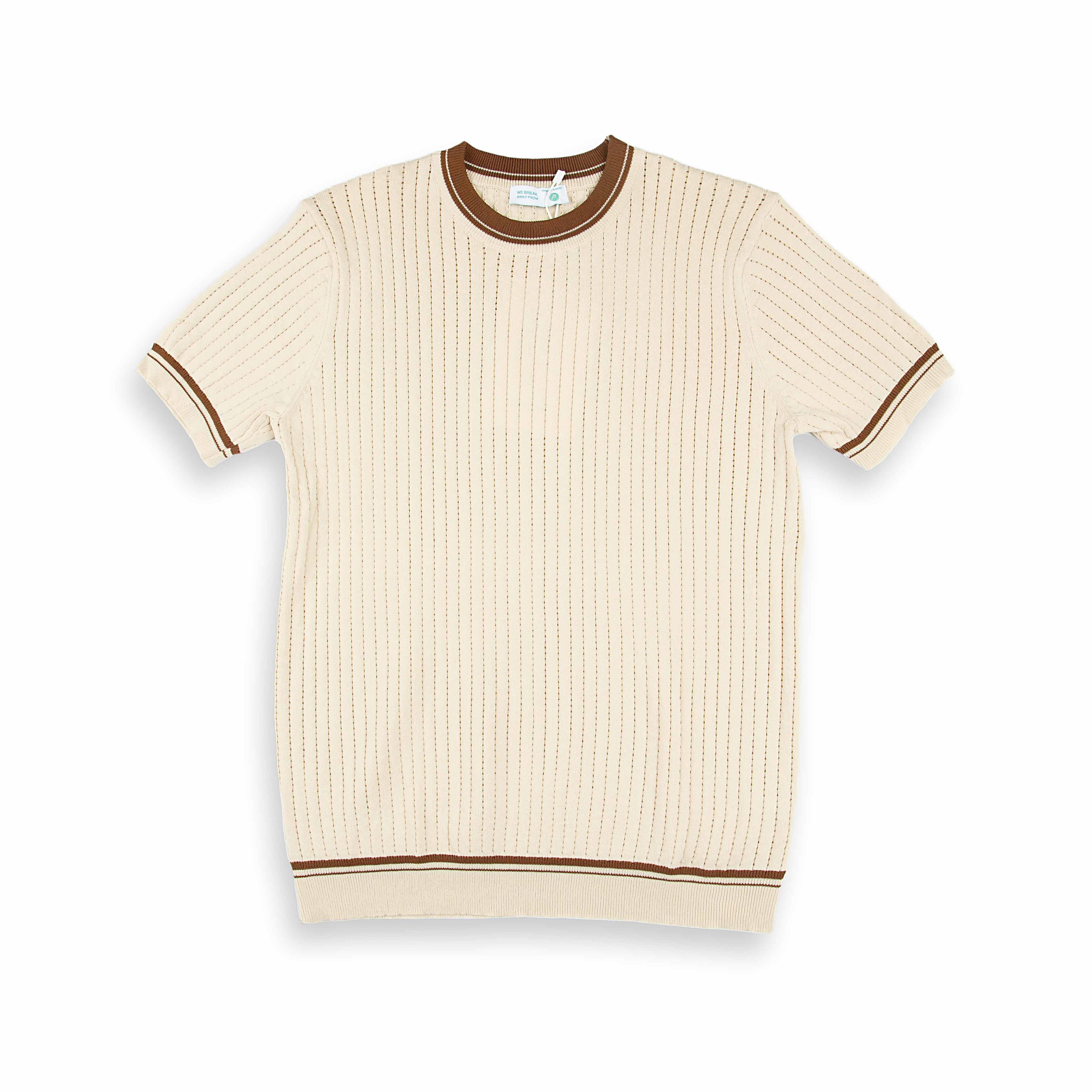 Men's Ribbed Knit T-Shirt | Cream & Brown Contrast Trim
