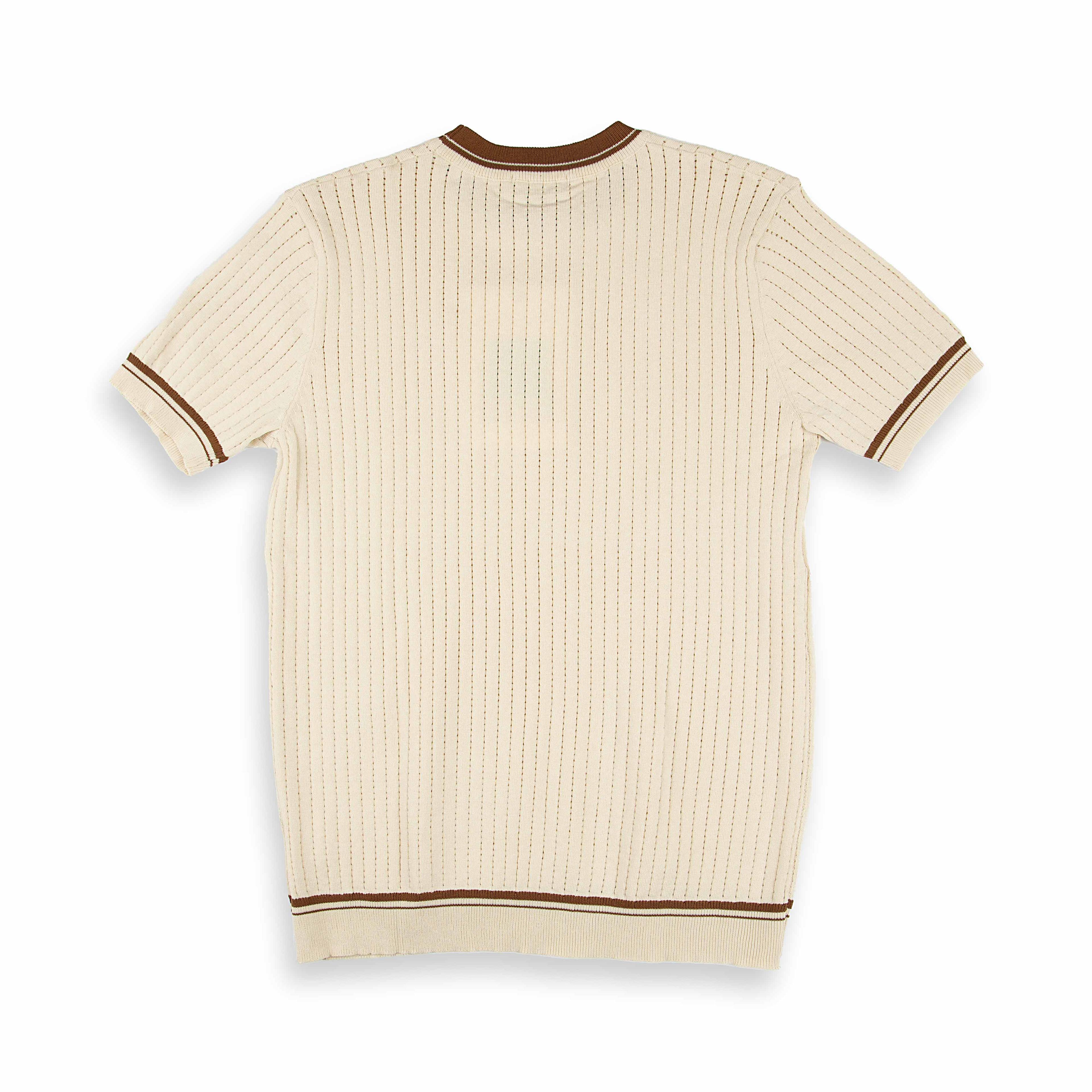 Men's Ribbed Knit T-Shirt | Cream & Brown Contrast Trim