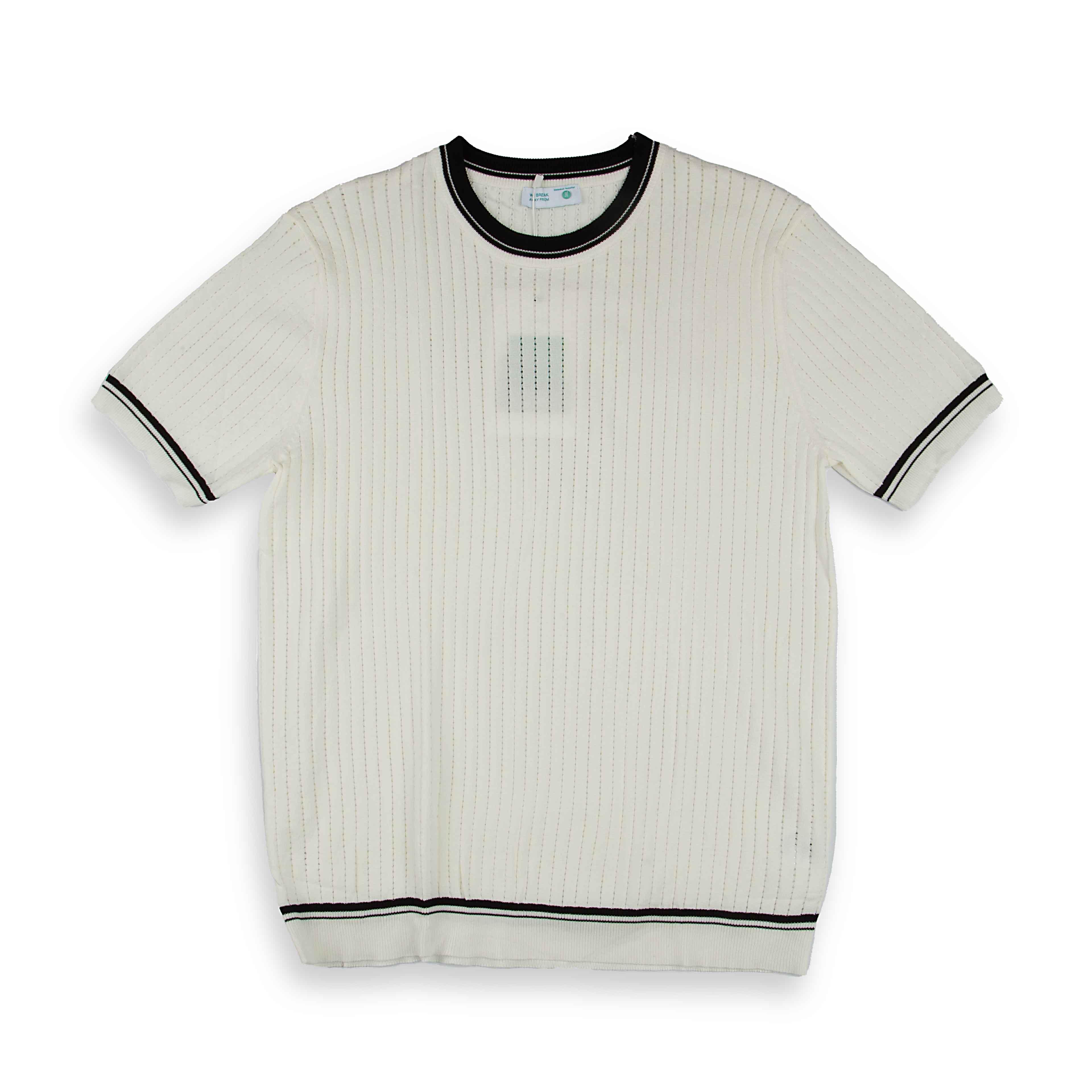 Men's Off-white Ribbed Knit T shirt | B&W Stripe Trim