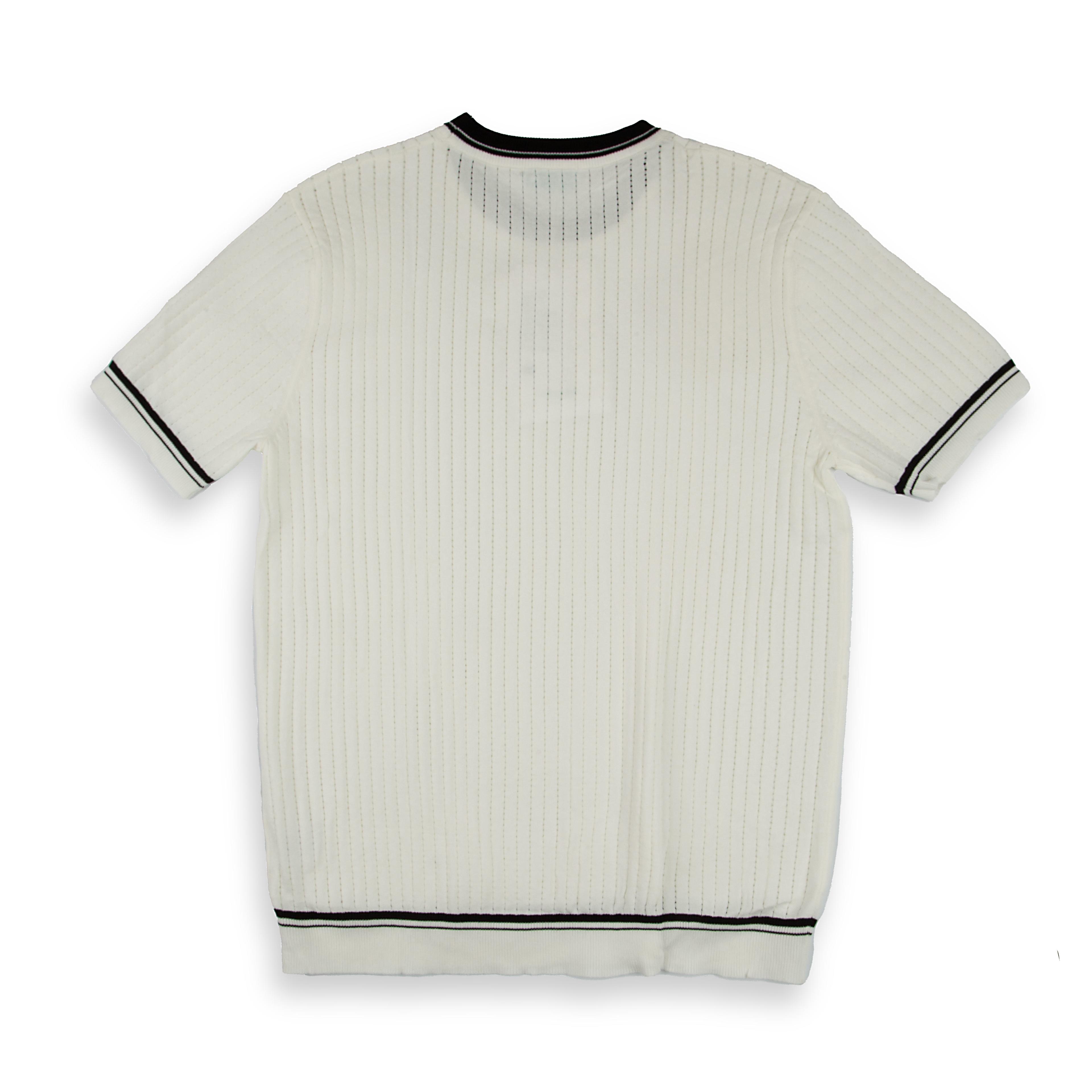 Men's Off-white Ribbed Knit T shirt | B&W Stripe Trim