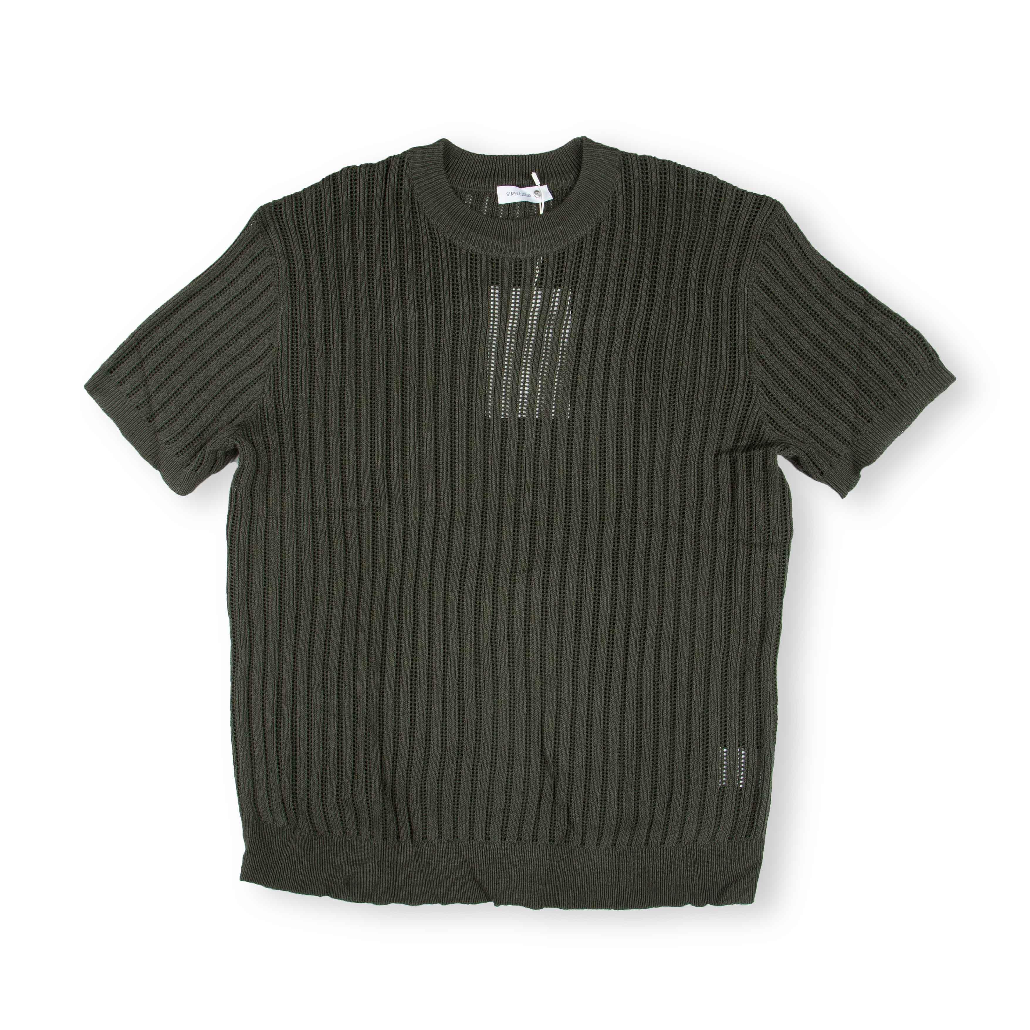 Men's Dark Olive Green Ribbed Knit T-Shirt