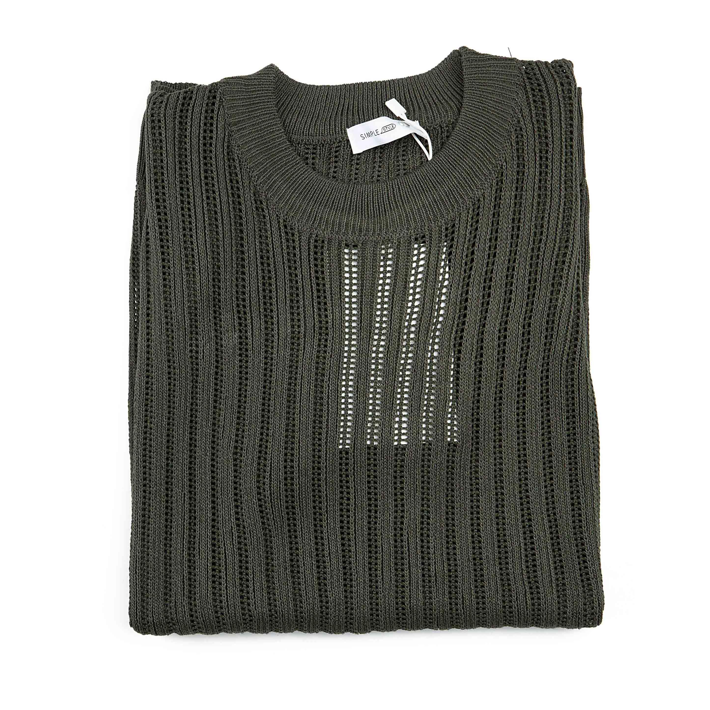 Men's Dark Olive Green Ribbed Knit T-Shirt