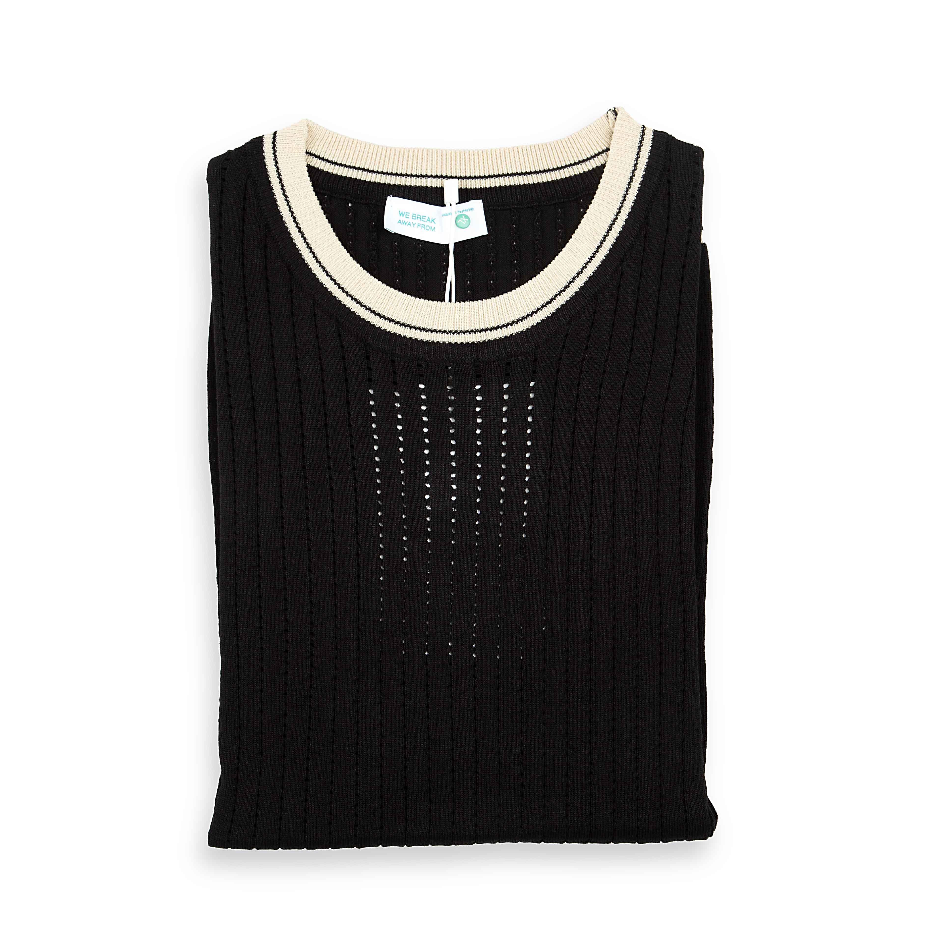 Men's Black Ribbed Knit T shirt | Contrast Stripe Trim