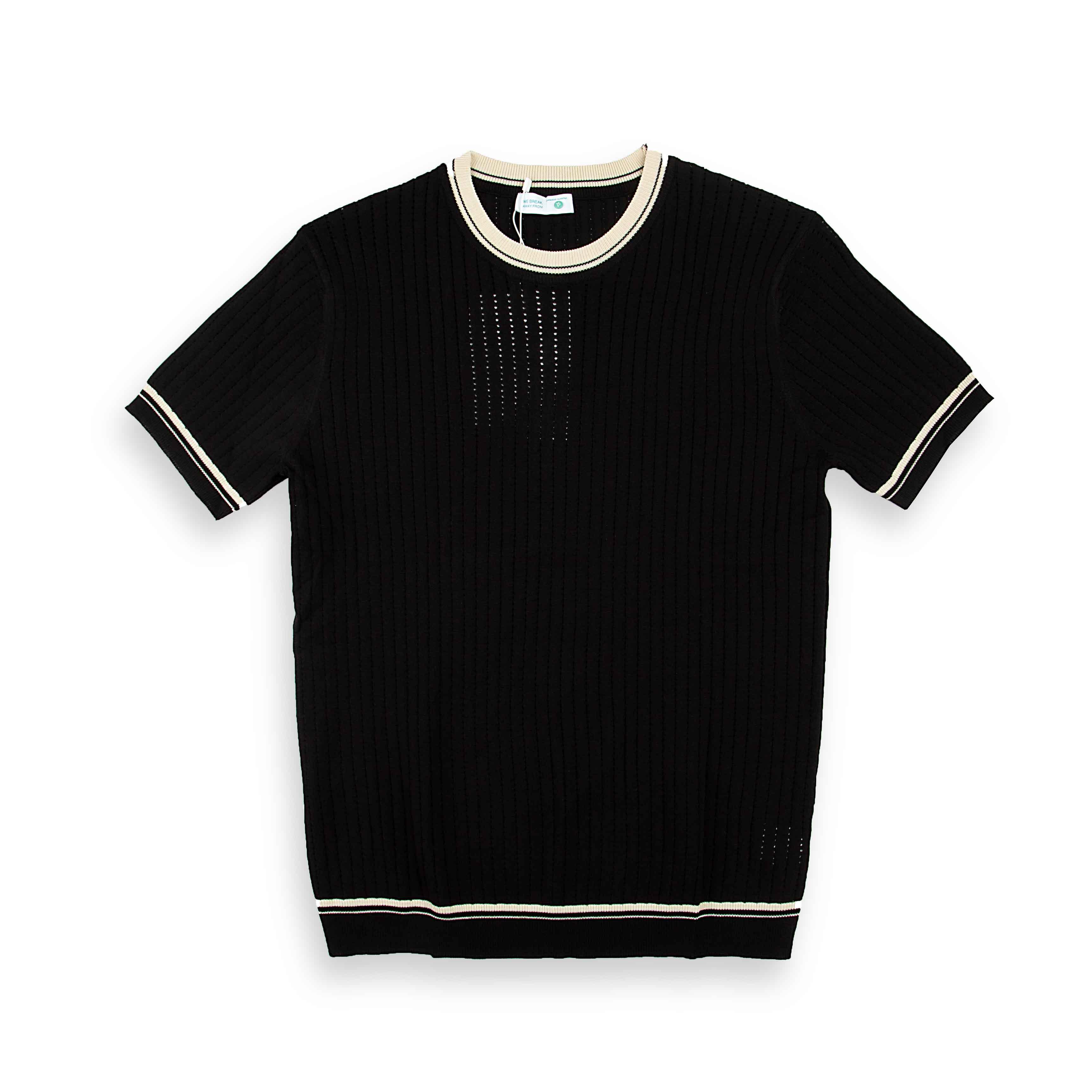 Men's Black Ribbed Knit T shirt | Contrast Stripe Trim