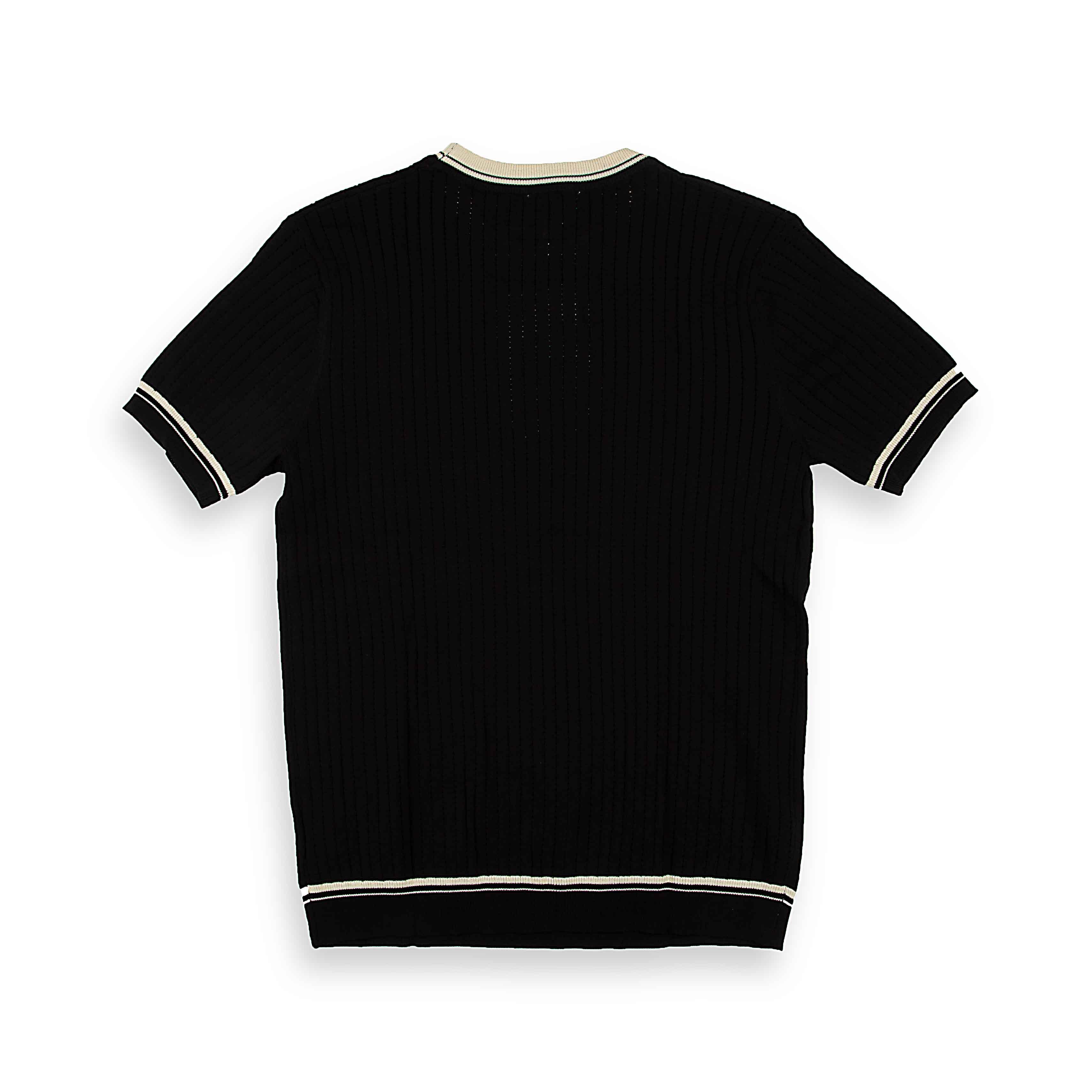 Men's Black Ribbed Knit T shirt | Contrast Stripe Trim