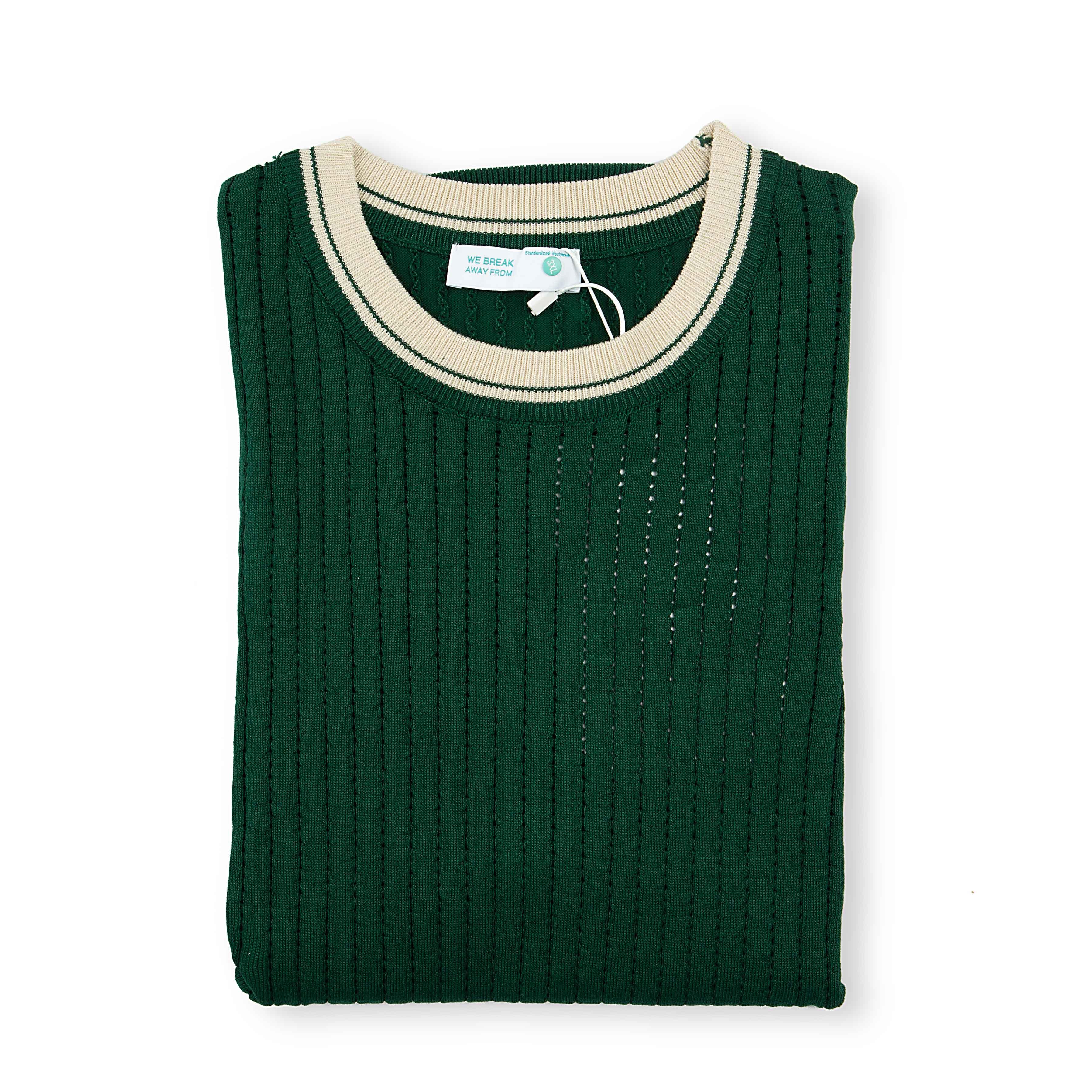 Men's Forest Green Ribbed Knit T shirt | Stripe Trim