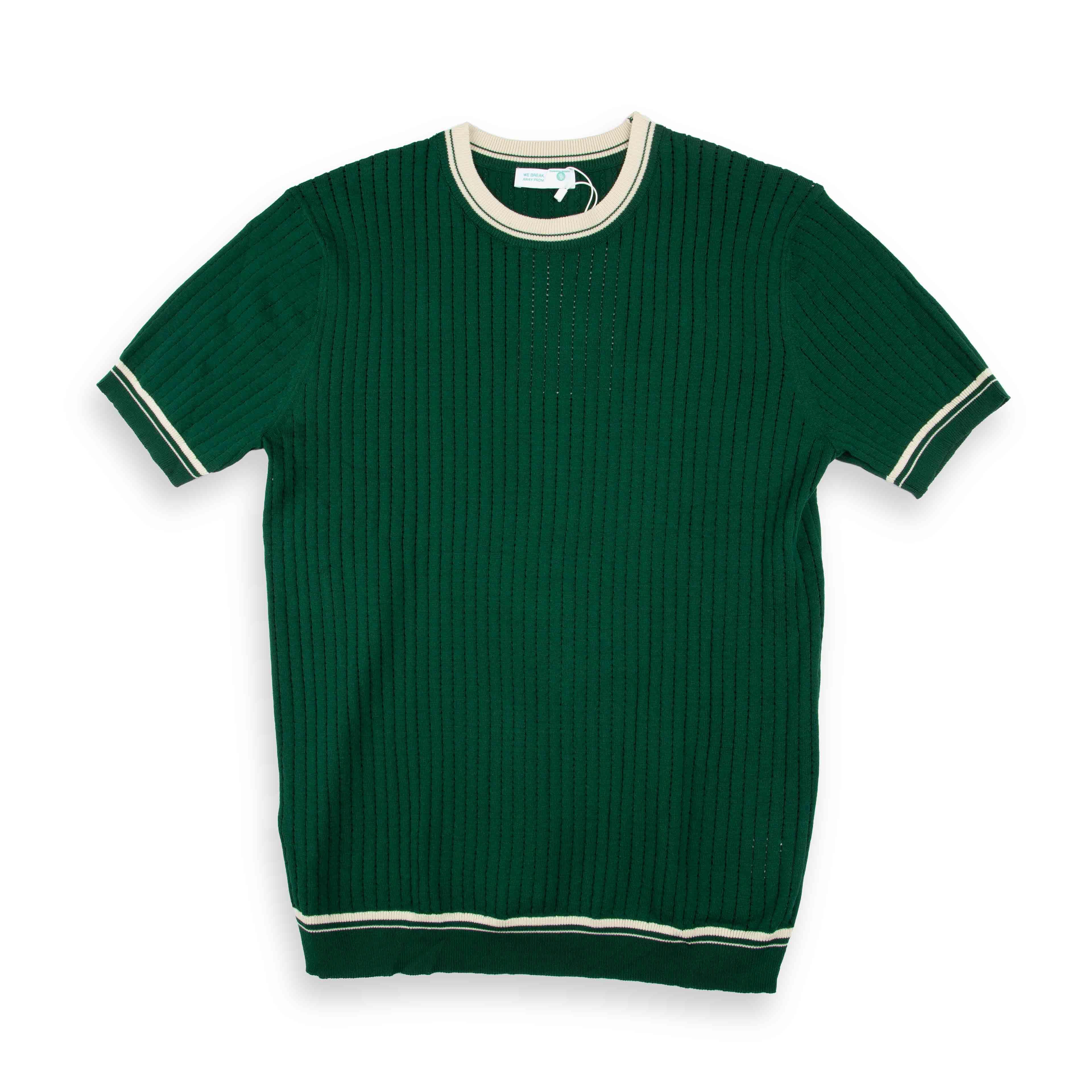 Men's Forest Green Ribbed Knit T shirt | Stripe Trim