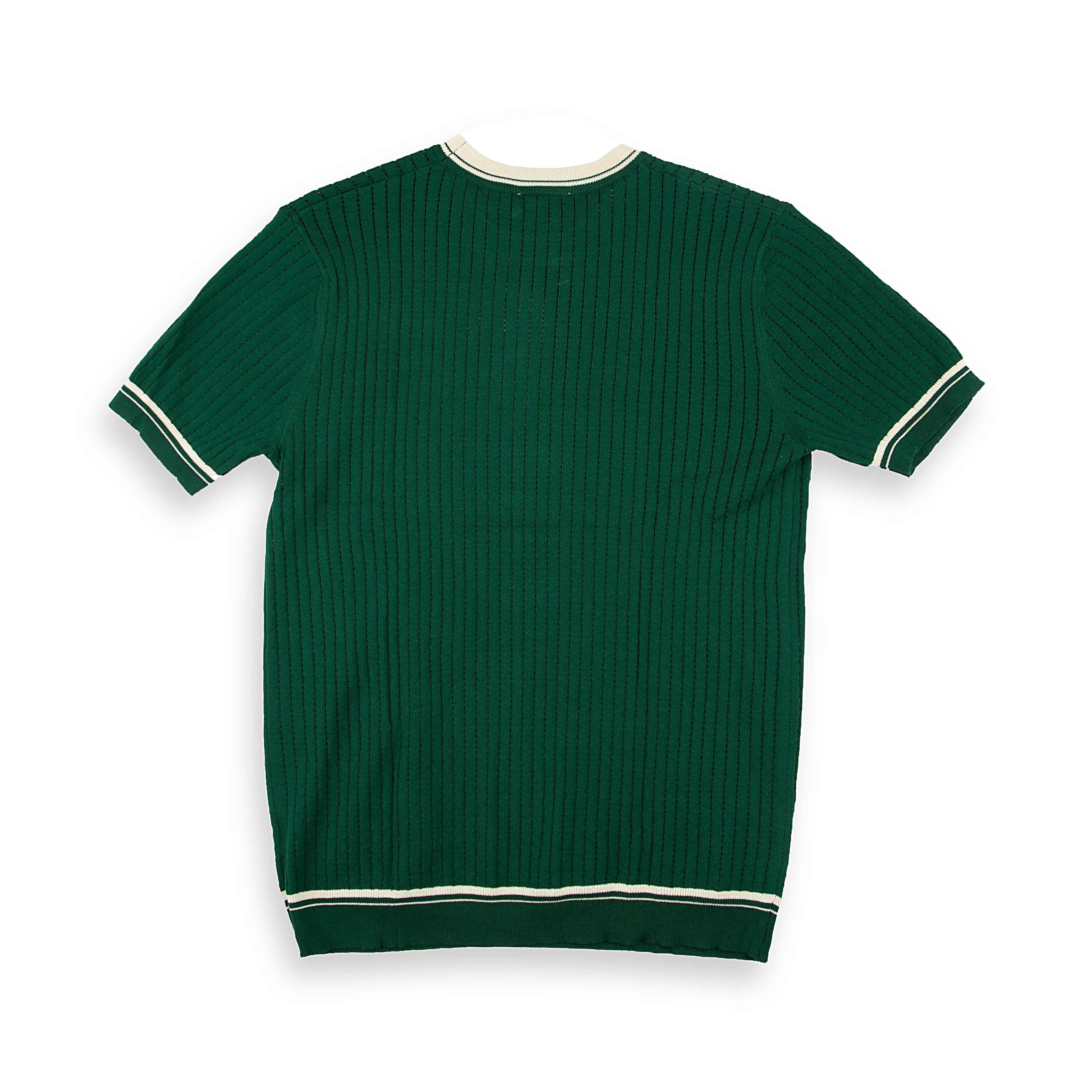 Men's Forest Green Ribbed Knit T shirt | Stripe Trim