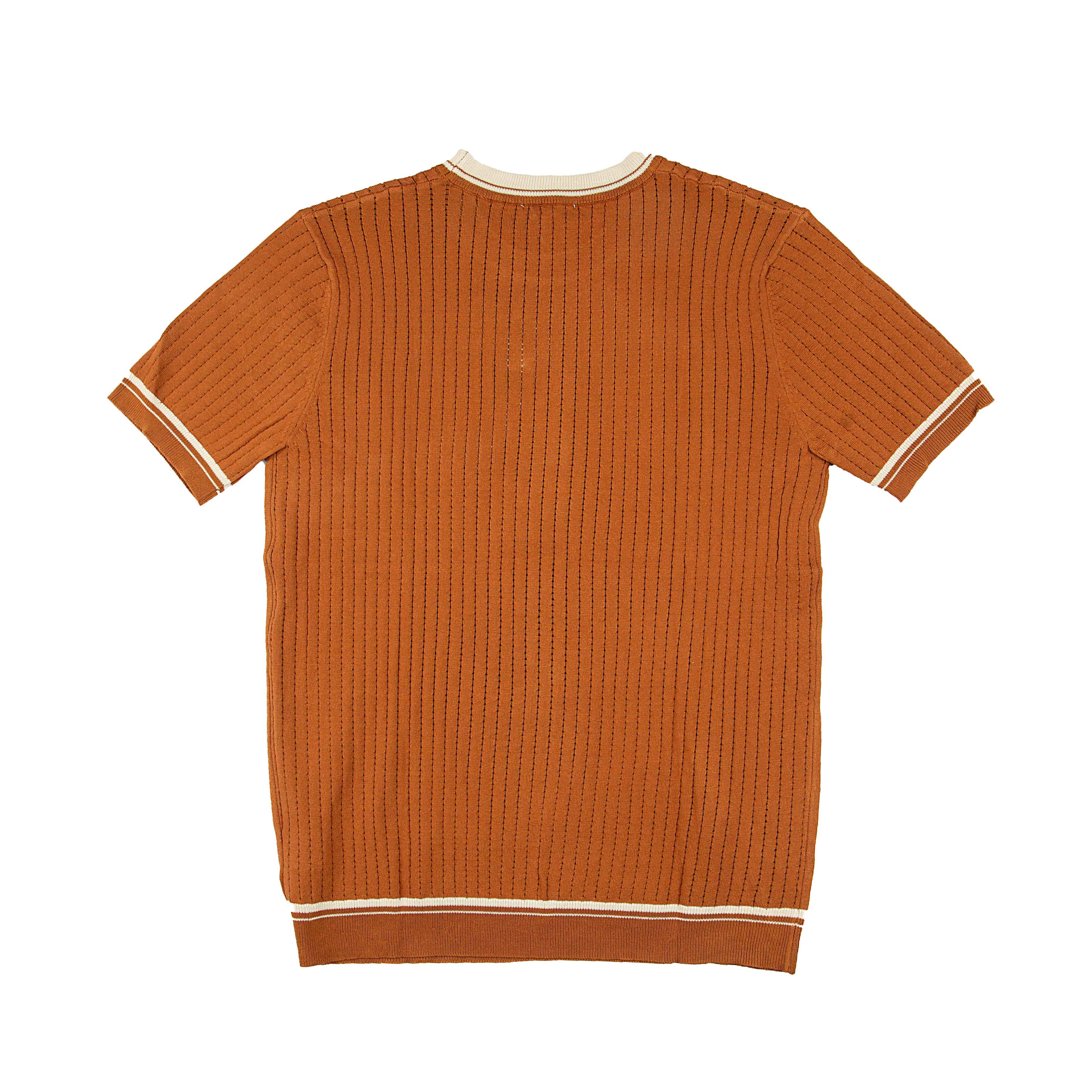Men's Rust Ribbed Knit T shirt | Stripe Trim