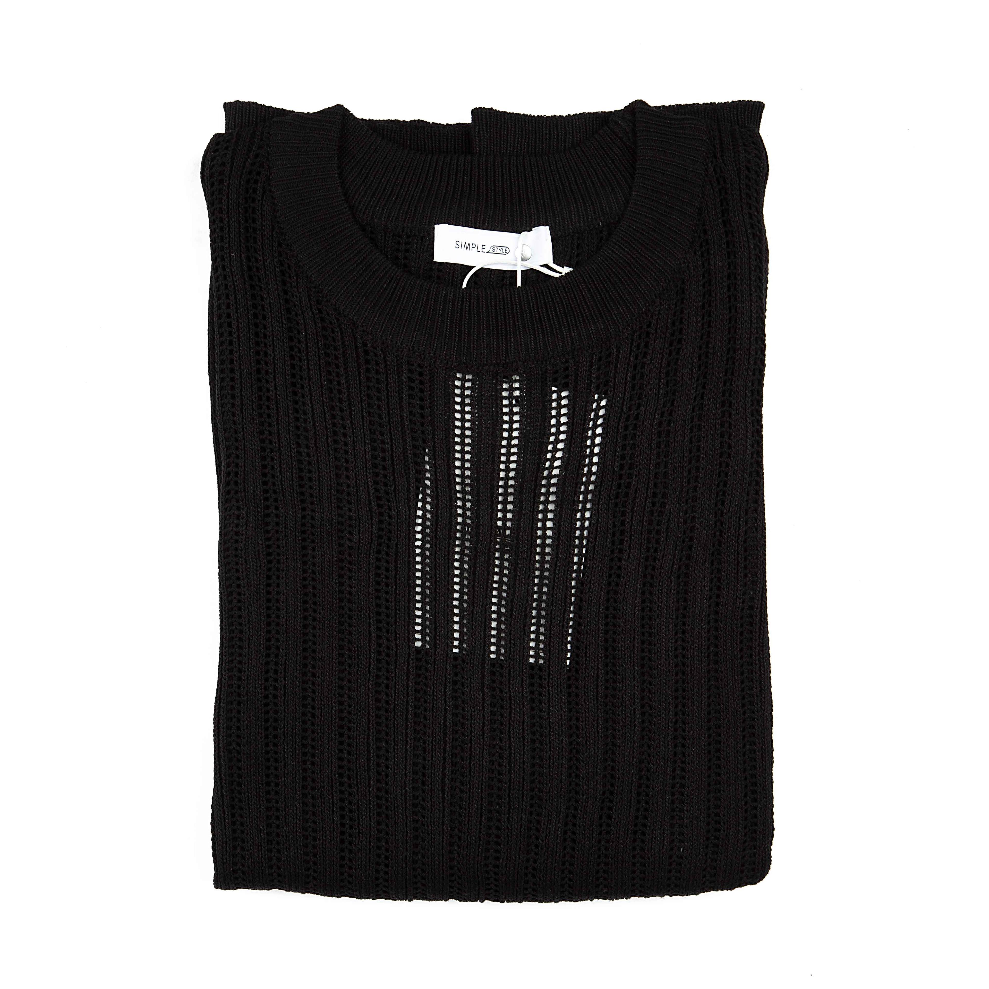 Men's Black Ribbed Knit Crew Neck T-Shirt