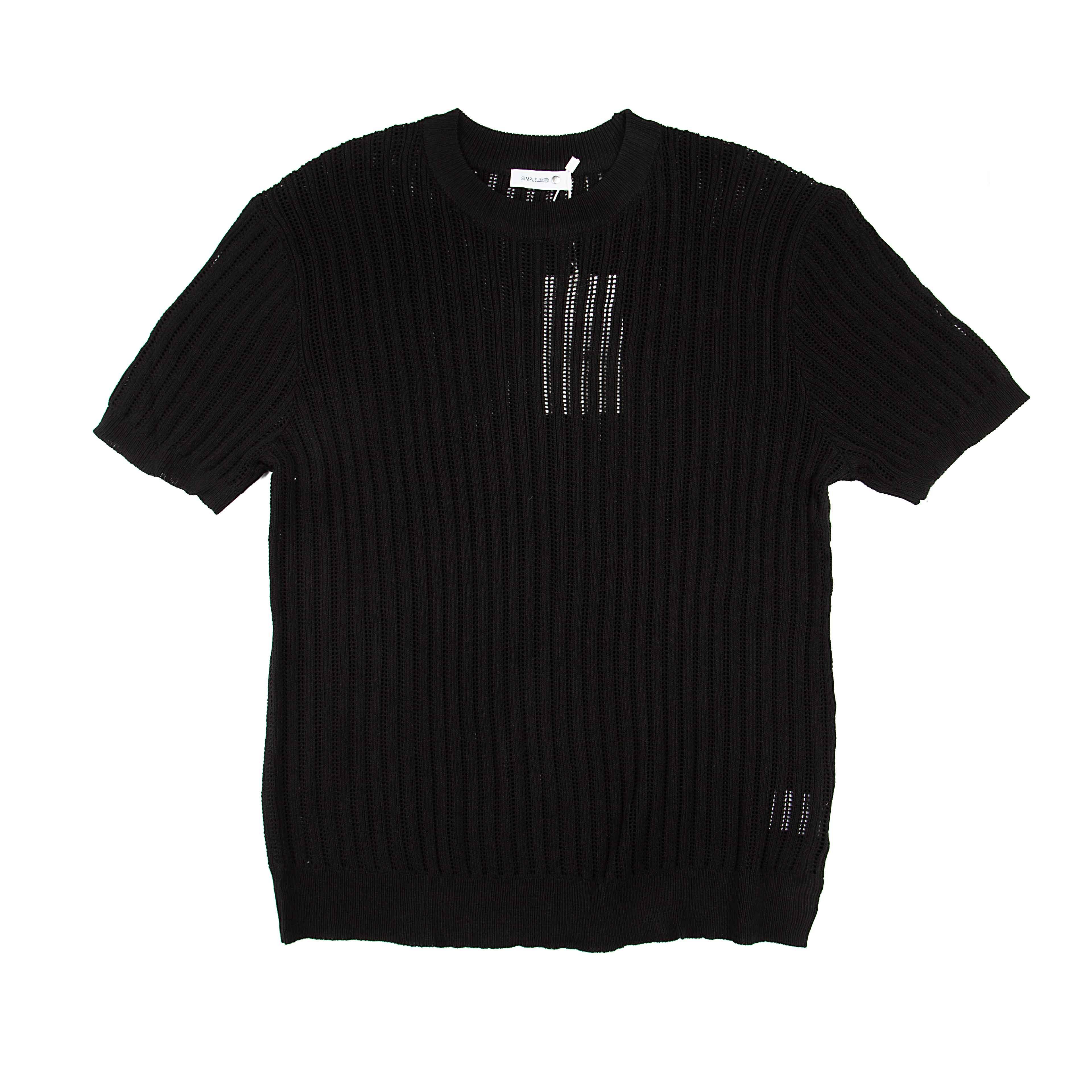 Men's Black Ribbed Knit Crew Neck T-Shirt