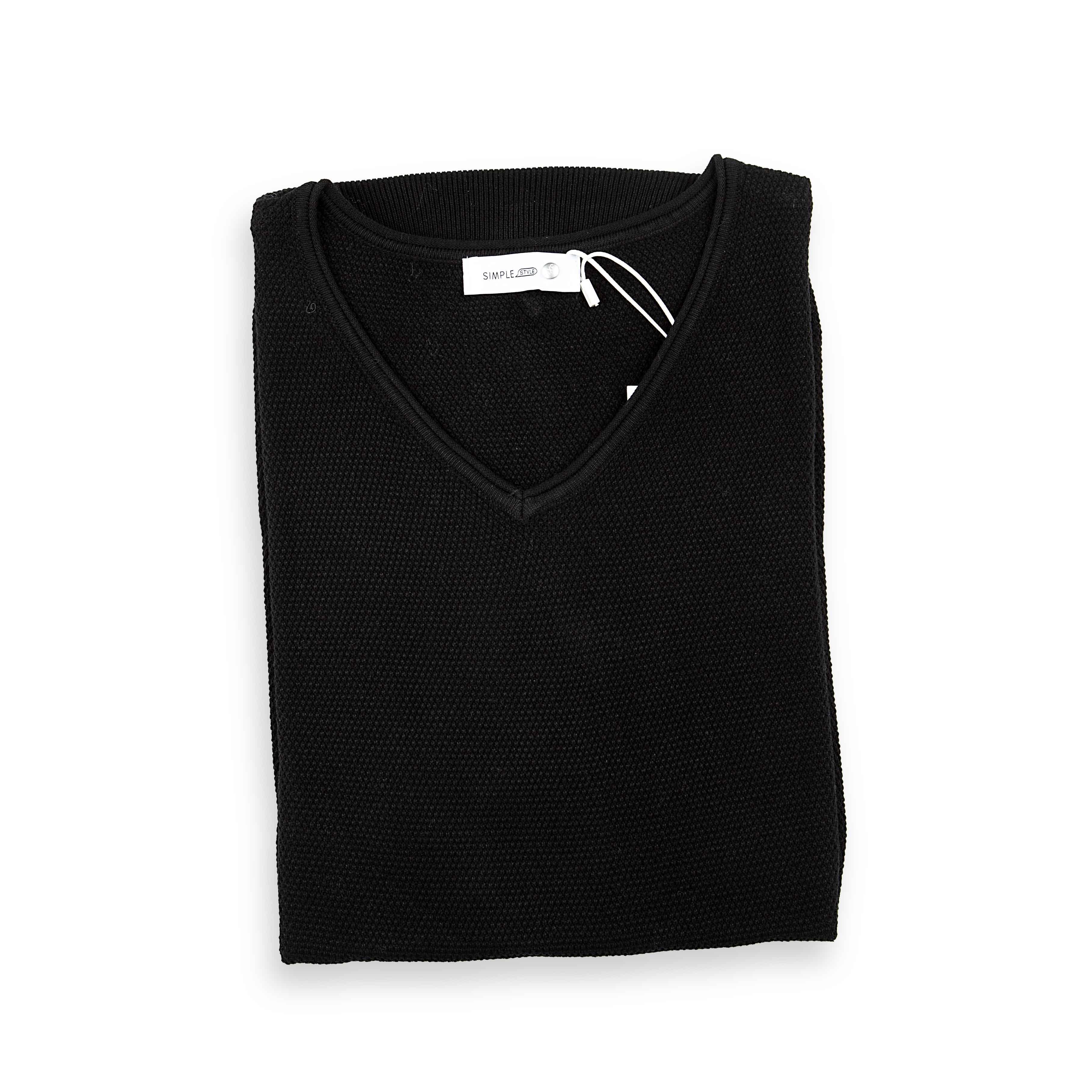 Men's Black Knit V-Neck T-Shirt - Essential Style