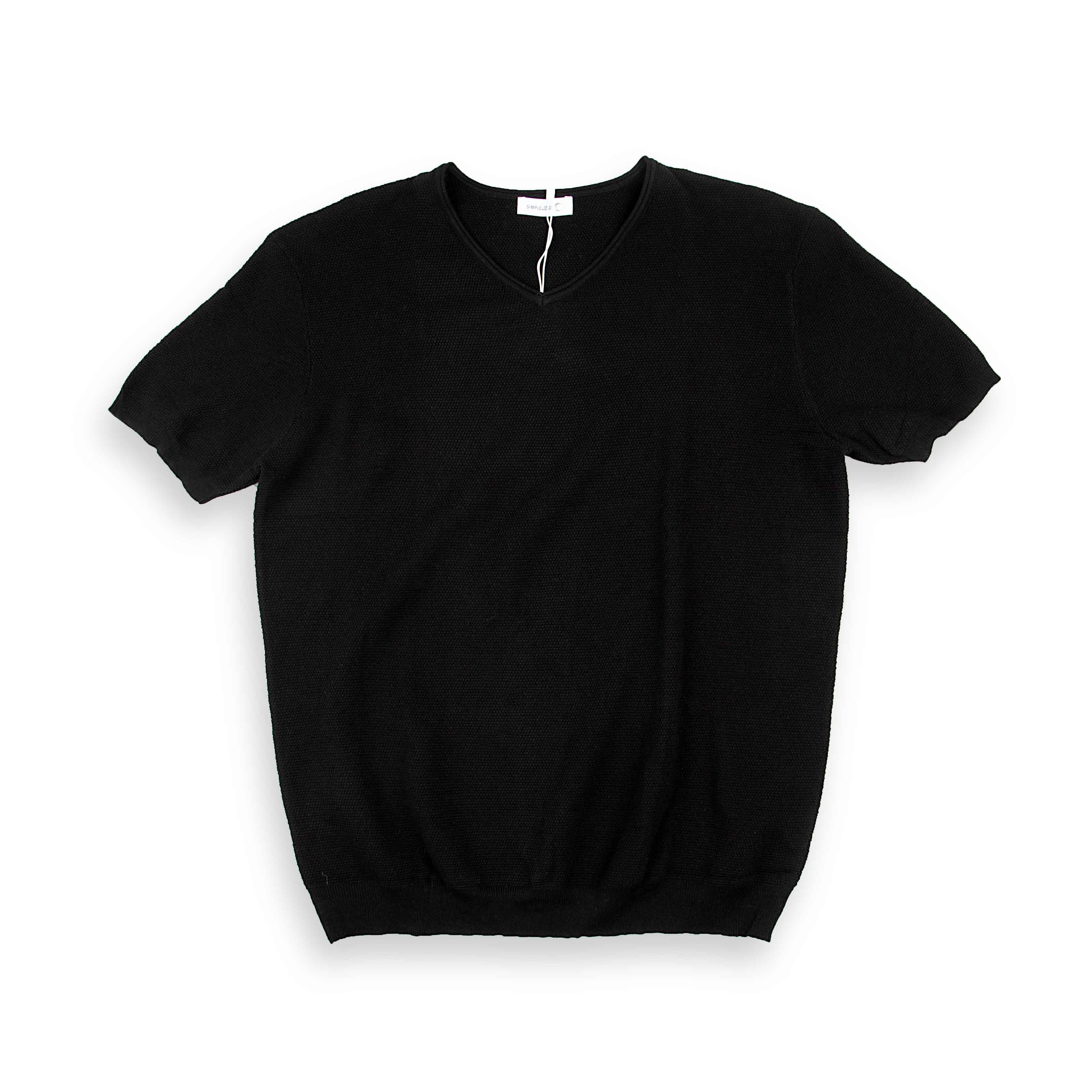 Men's Black Knit V-Neck T-Shirt - Essential Style
