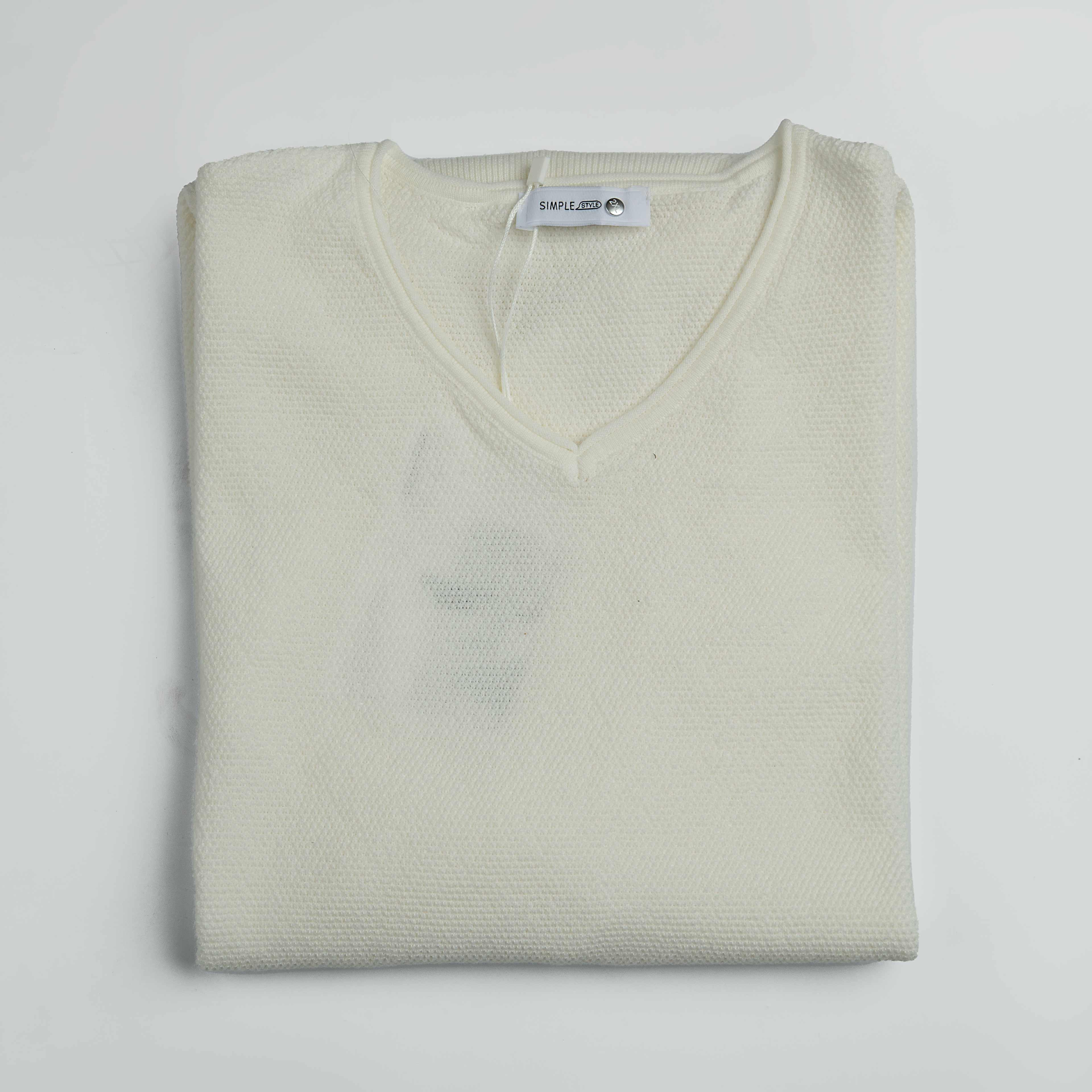 Men's Beige Knit V-Neck T-Shirt