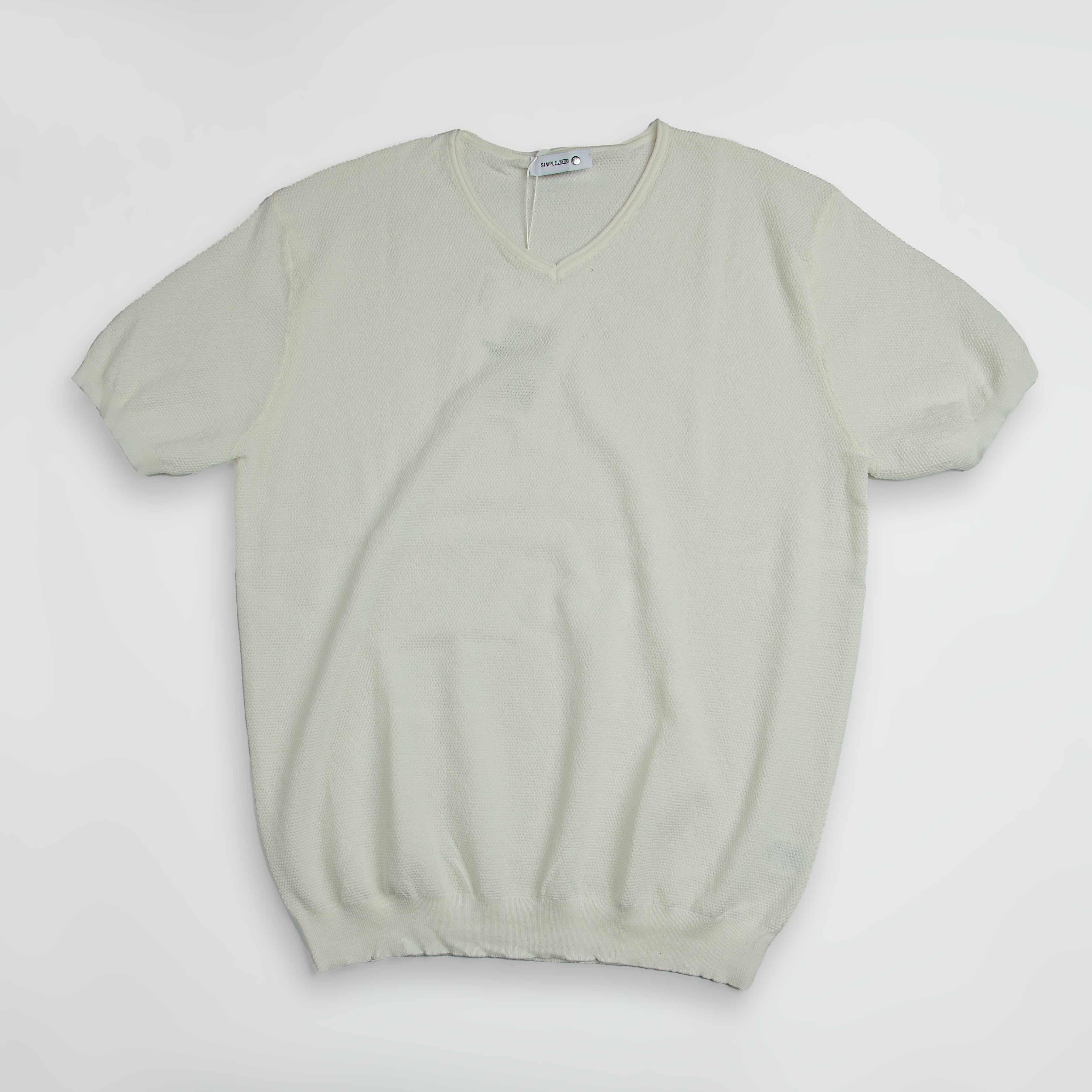  Men's Beige Knit V-Neck T-Shirt