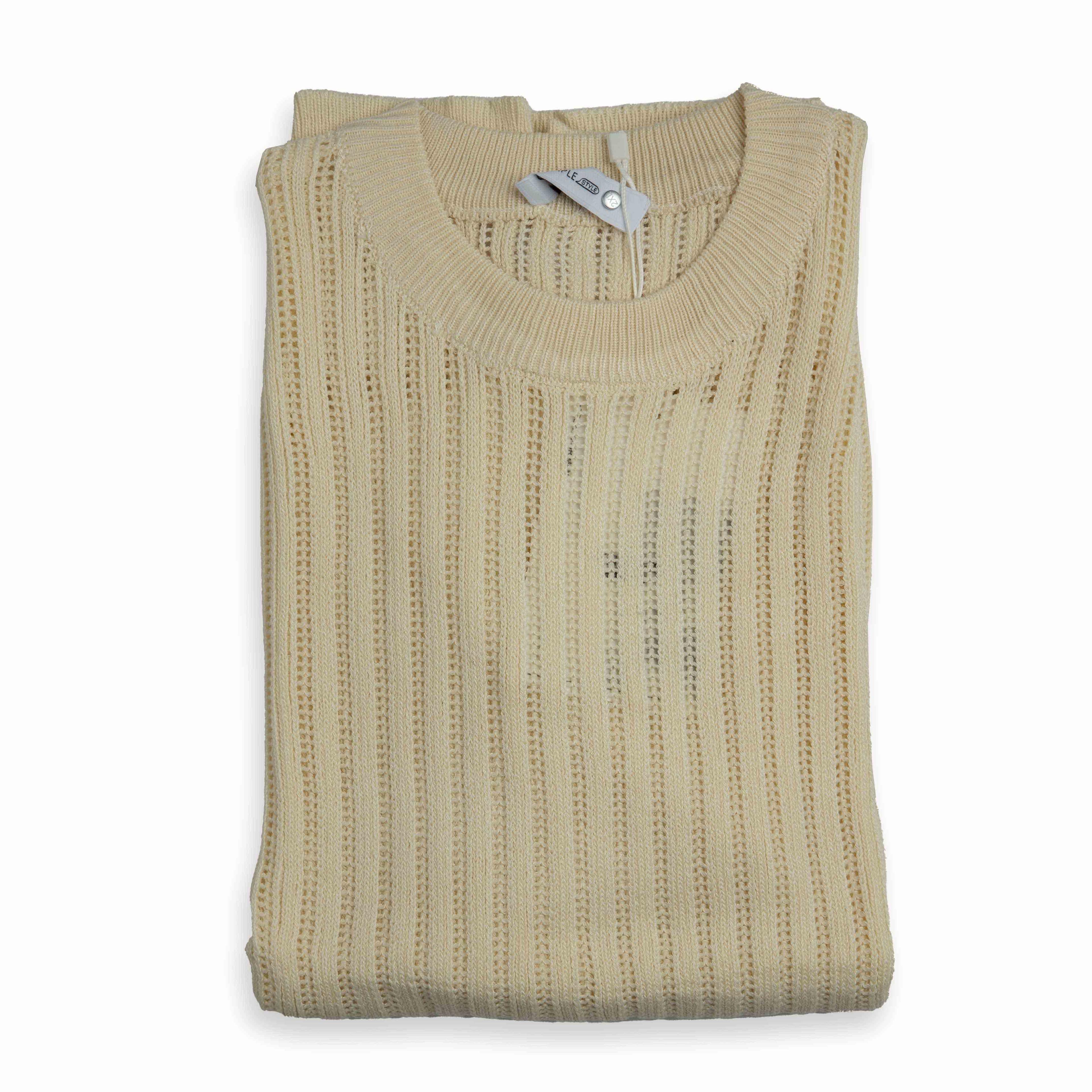 Men's Beige Ribbed Knit T-Shirt - Breathable Style