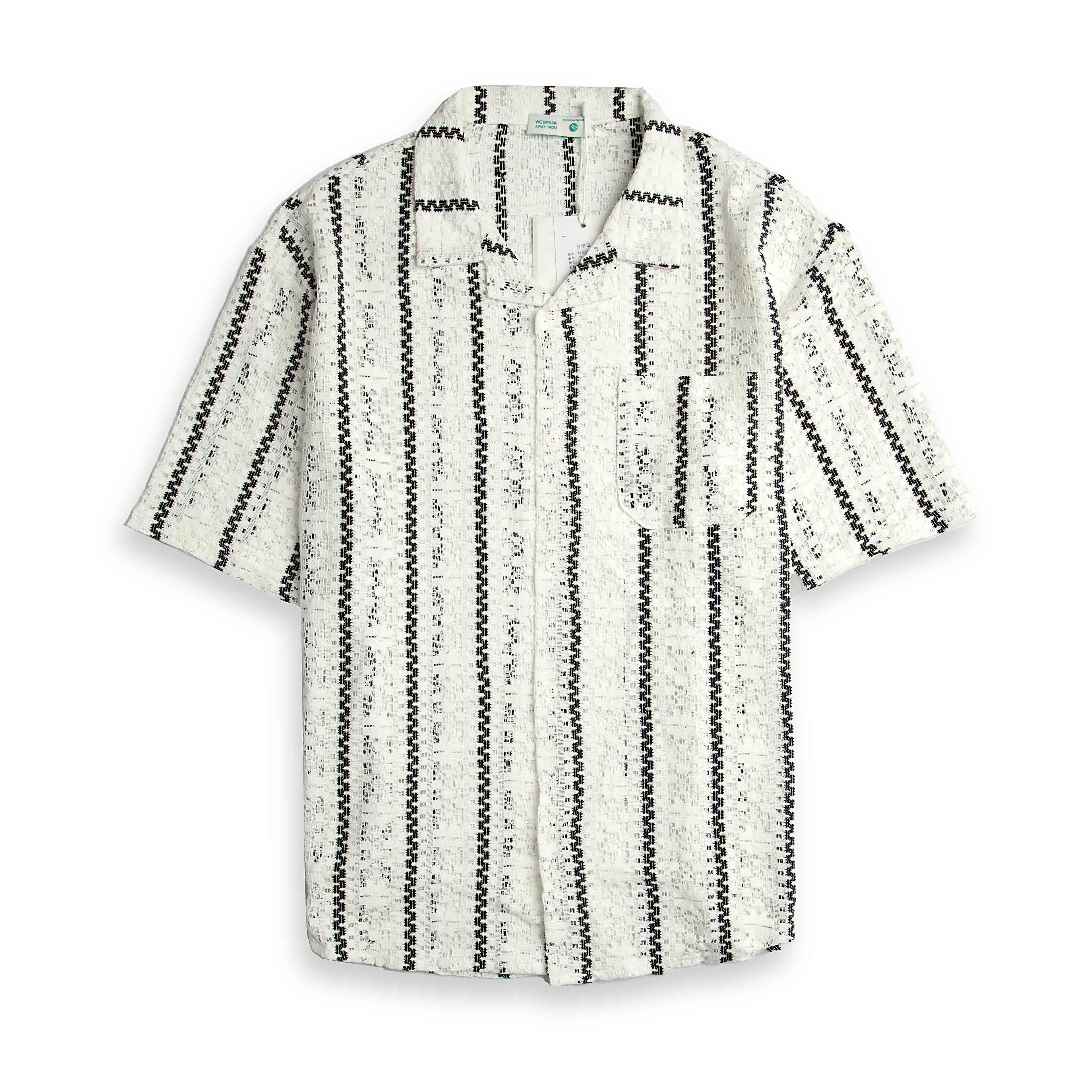 Giesto Striped Oversized Revere Shirt - Ecru/Black 