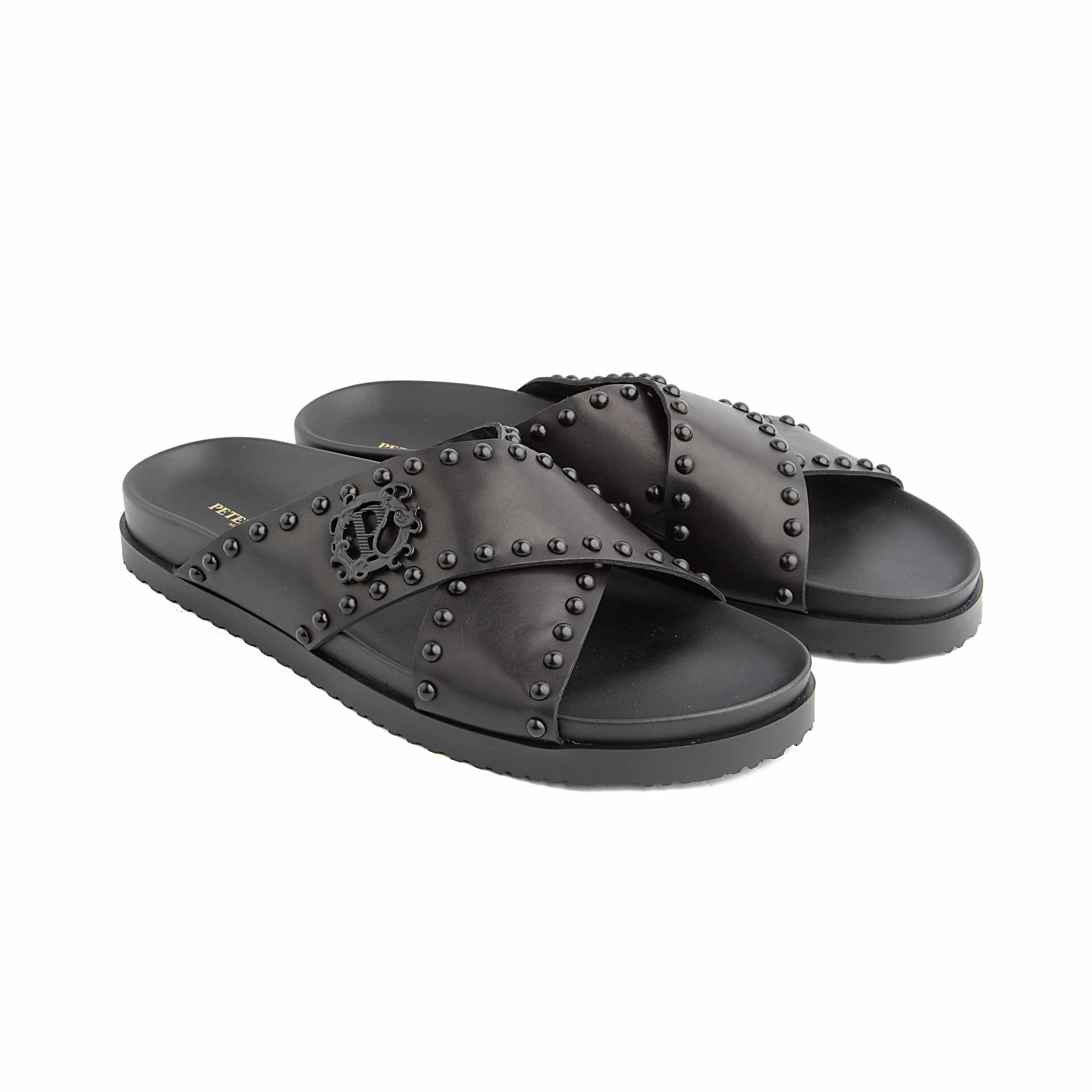 Peter Ascot Black Studded Cross Strap Sandals