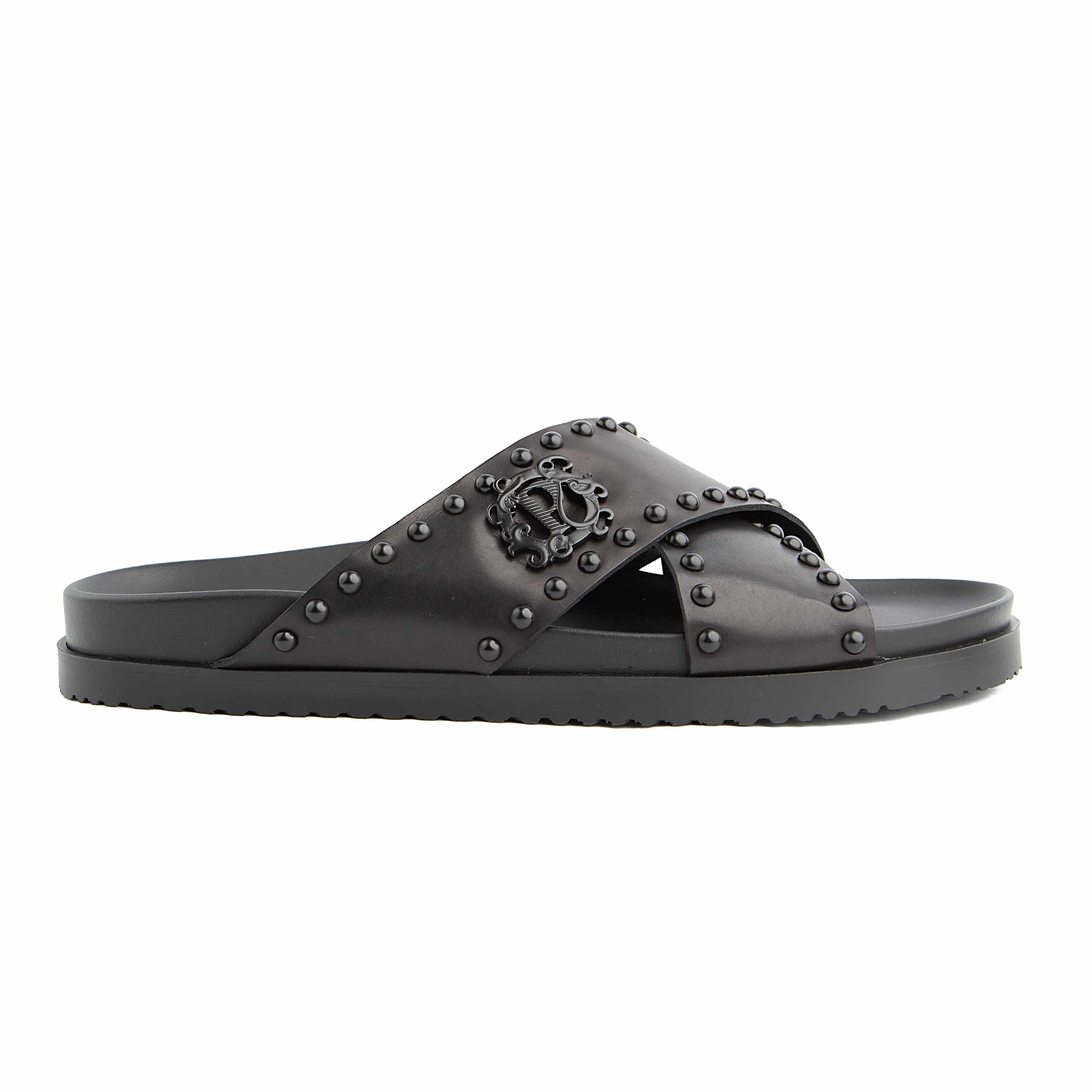 Peter Ascot Black Studded Cross Strap Sandals