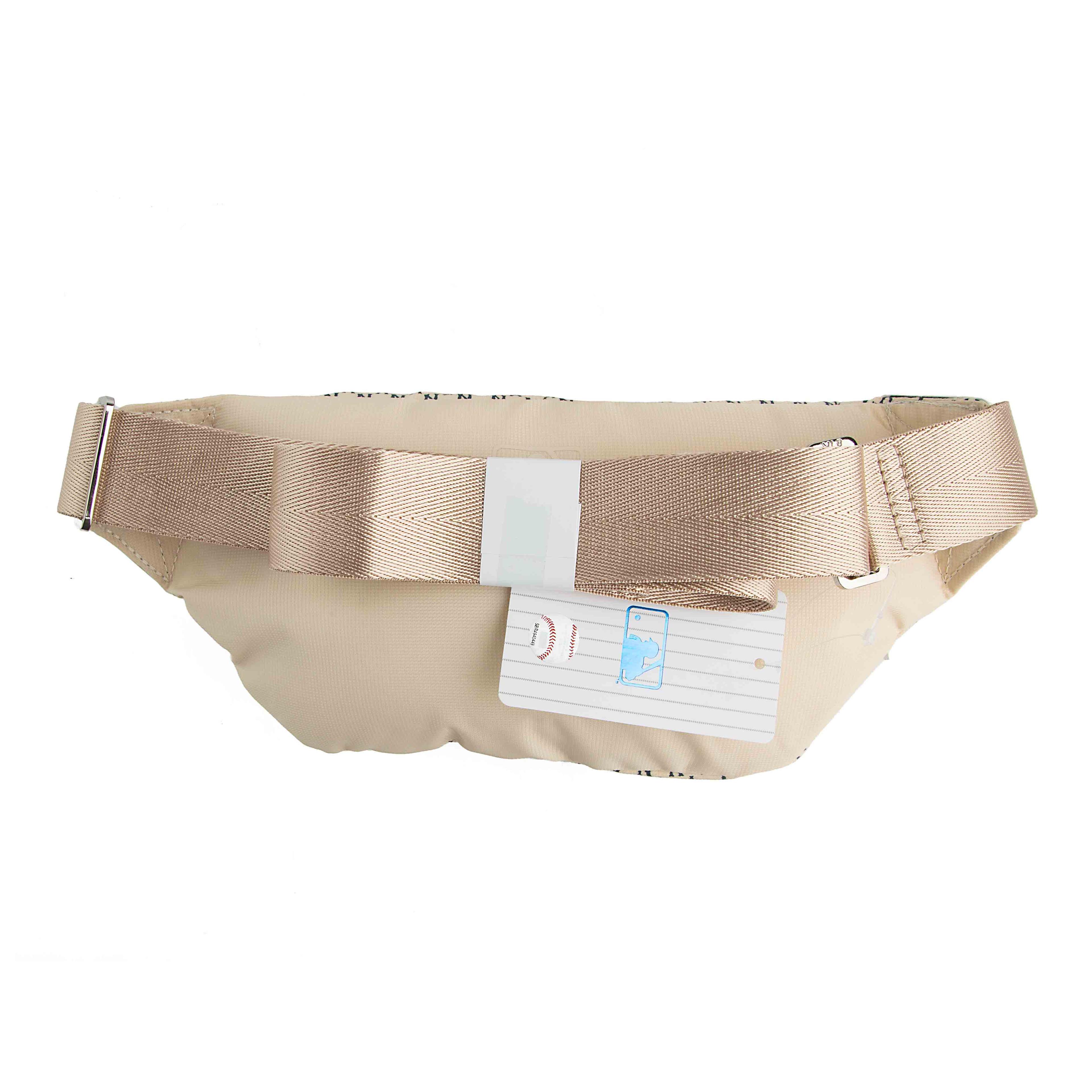 This is a stylish and compact fanny pack featuring a New York Yankees monogram pattern.