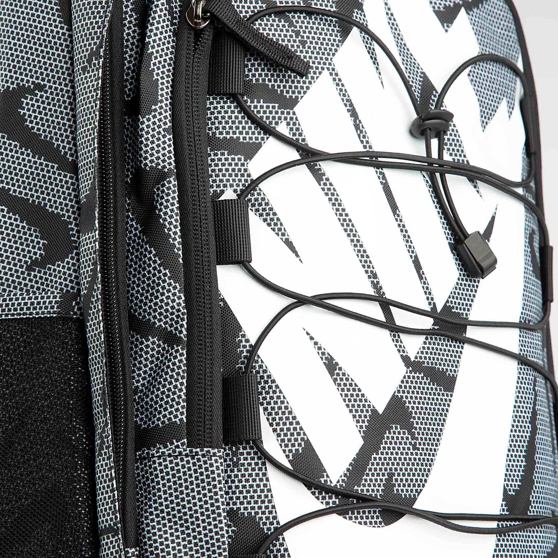 Nike Brasilia JDI backpack, black and white logo print.