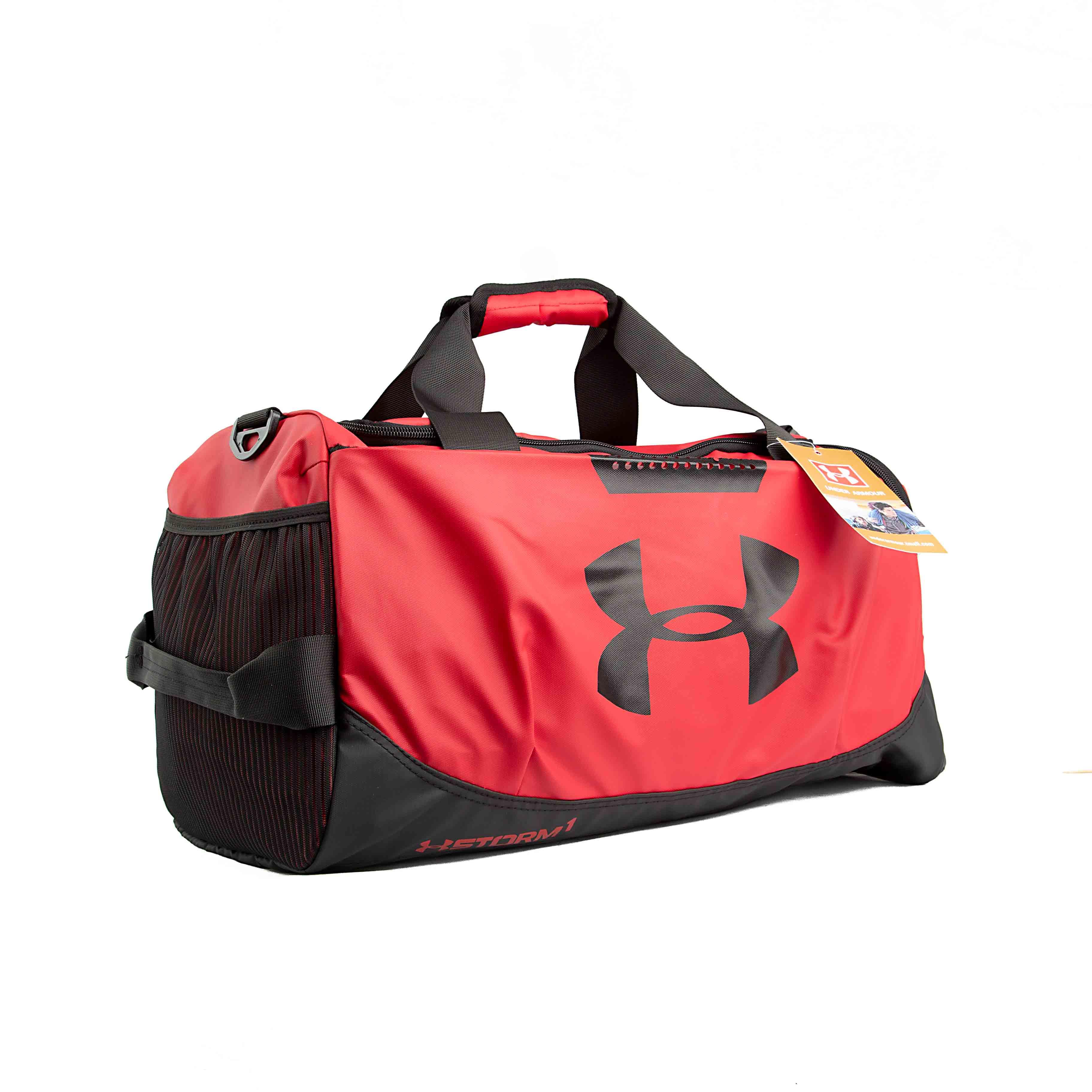 This is a durable and water-resistant duffel bag from Under Armour's Storm series. 