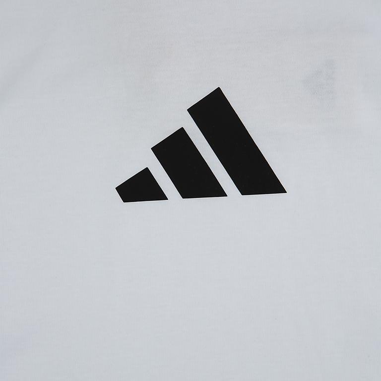 Adidas Sportswear T-Shirt in white with a black three-stripe logo on the chest and matching stripes on the sleeves.
