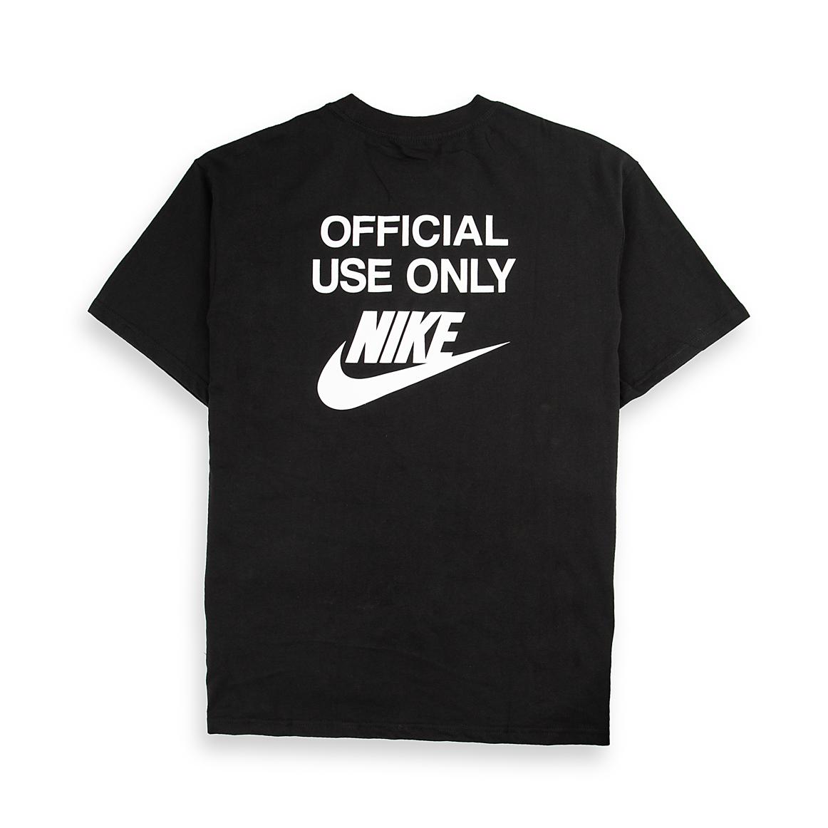 A black Nike "Official Use Only" t-shirt with a white graphic and Swoosh logo on the chest.